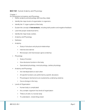 1121 ch3 notes - Chapter 3 - BIO 1121 - Chapter 3; The Cellular Level ...
