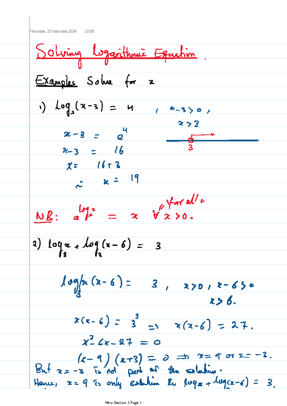 Logarithmic Equations and Inequalities - MATH130 - Thursday, 22 ...