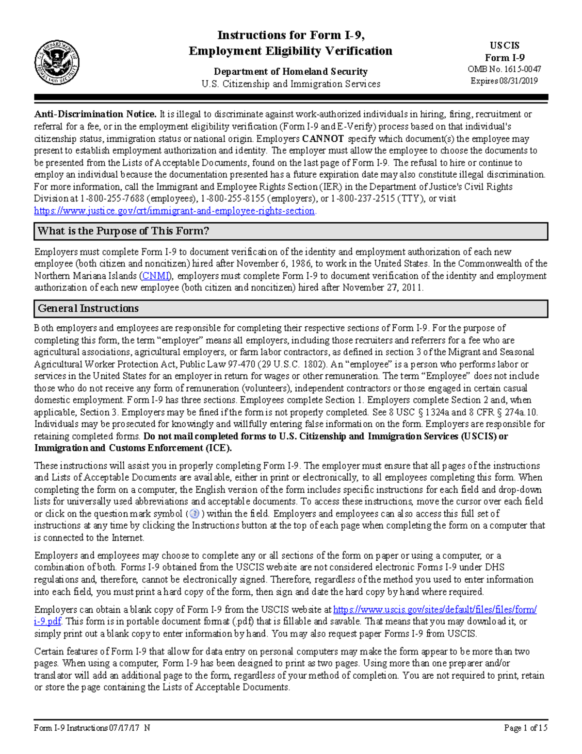 I-9instr - dense notes multiple chapters - Instructions for Form Employment  Eligibility Verification - StuDocu