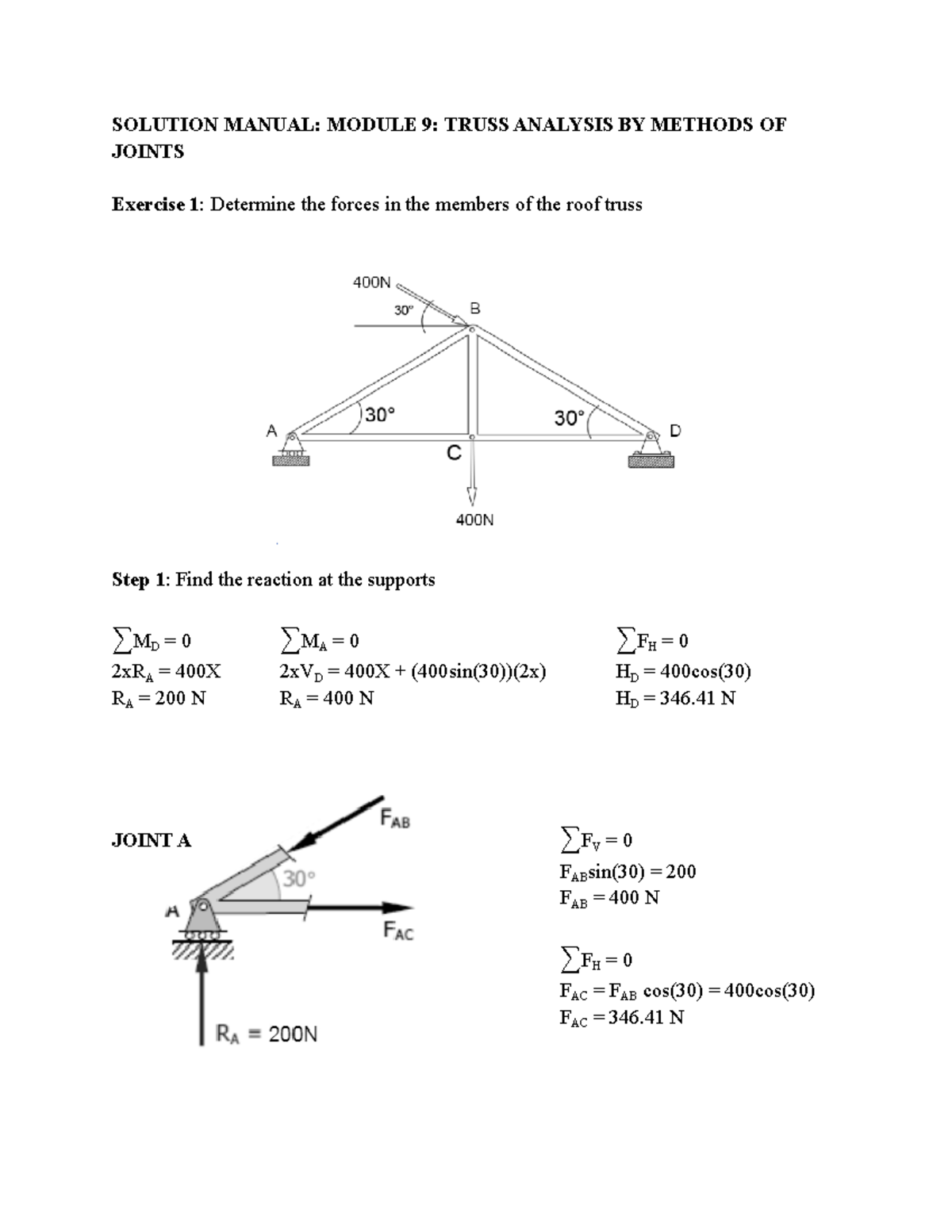 Truss Analysis Solution Manual - SOLUTION MANUAL: MODULE 9: TRUSS ...