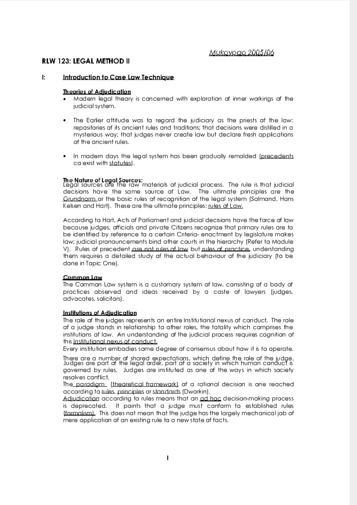 Legal Method II - 1 Mukoyogo 2005/ RLW 123: LEGAL METHOD II I ...