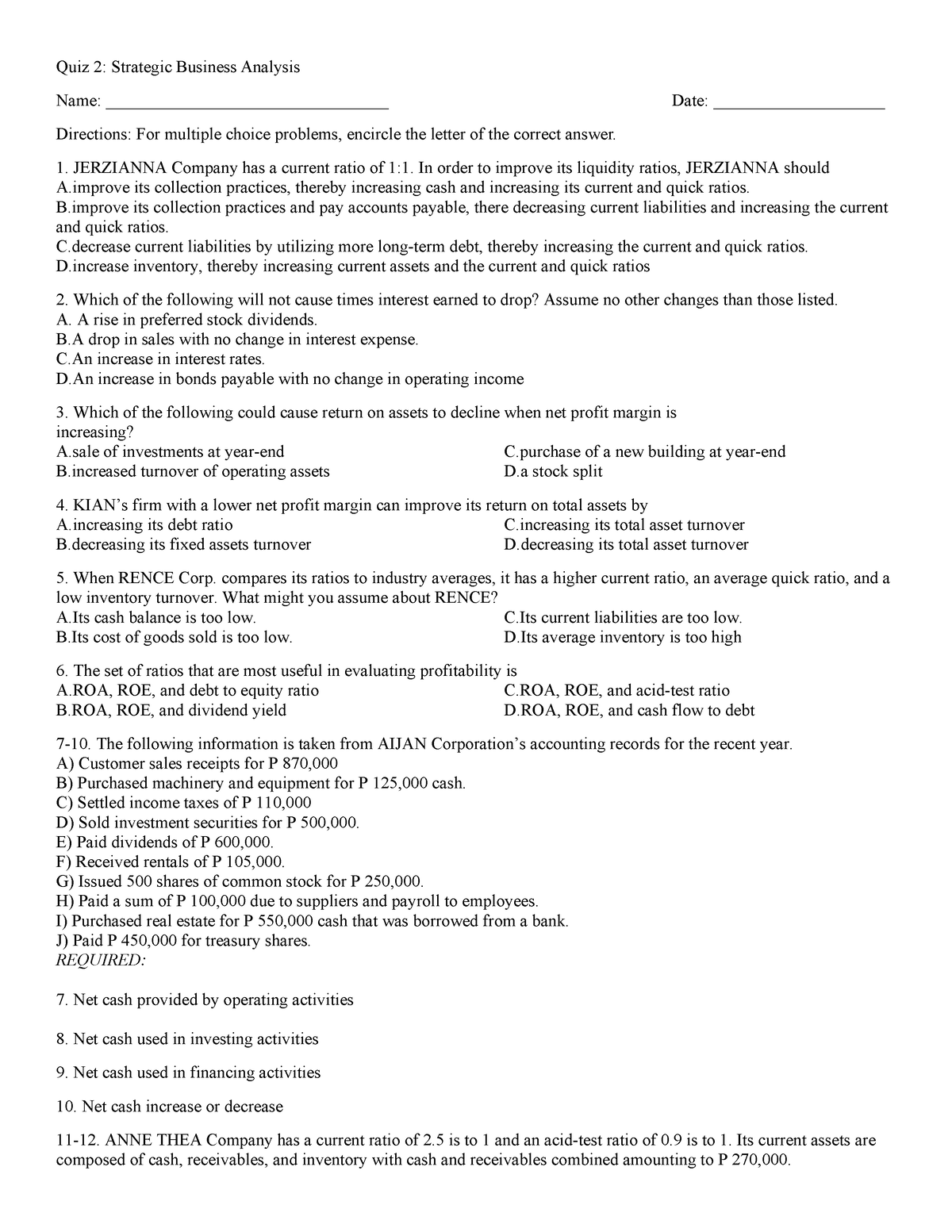 Quiz 2 SBA Final (3 Pages) 16 Copies - Quiz 2: Strategic Business ...