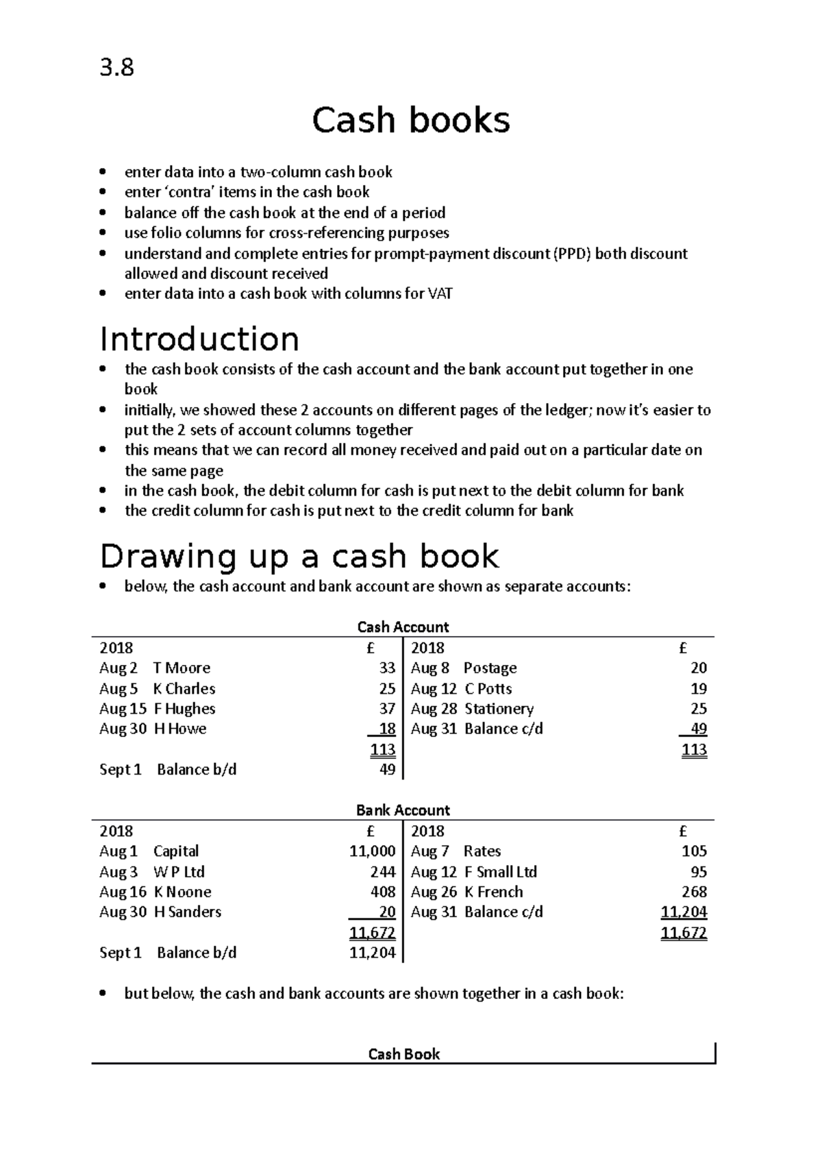 3 8 Cash Books Lecture Notes 15 3 Cash Books Enter Data Into A Two Column Cash Book Enter Studocu