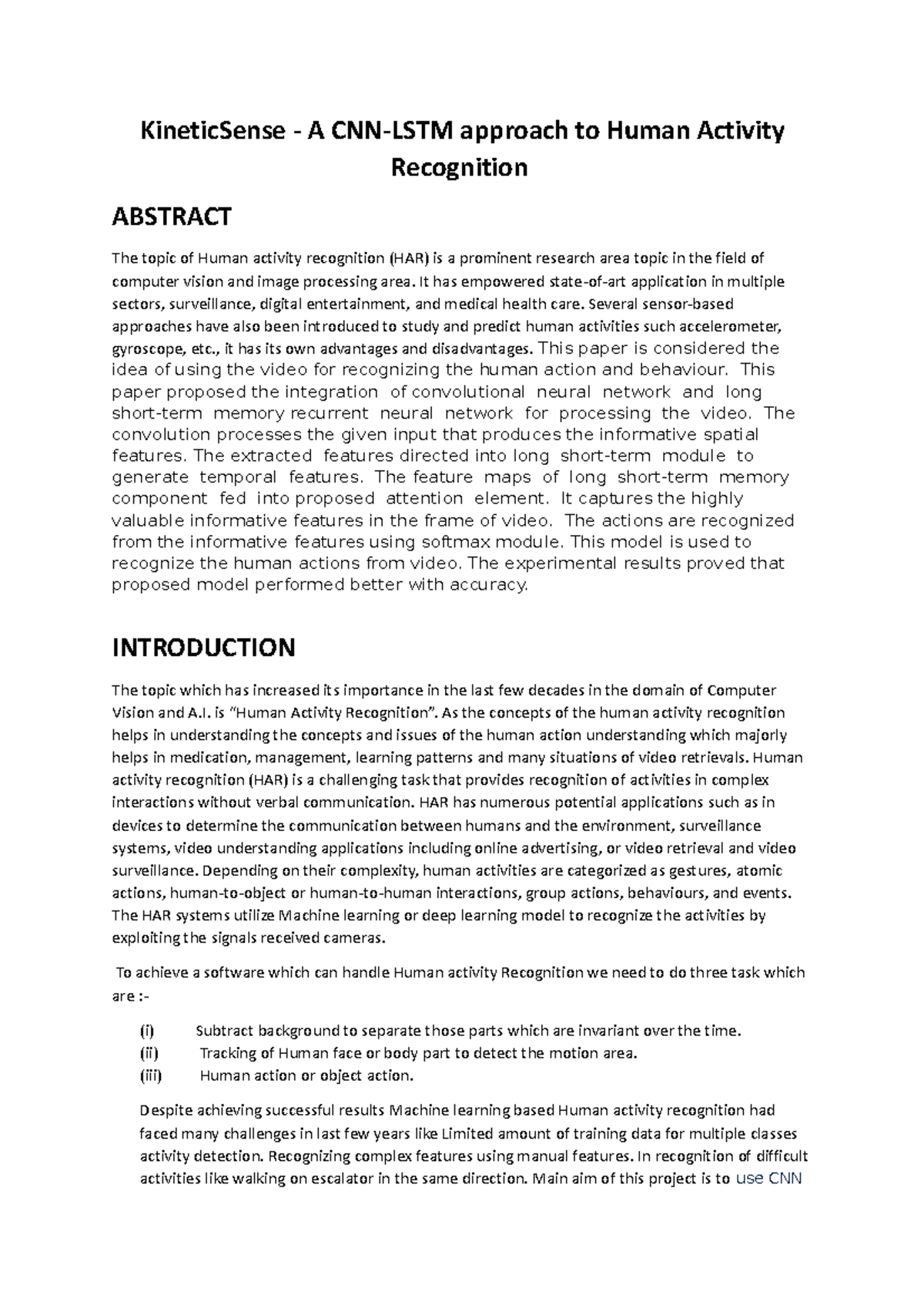 Kinetic Sense - KineticSense - A CNN-LSTM approach to Human Activity ...