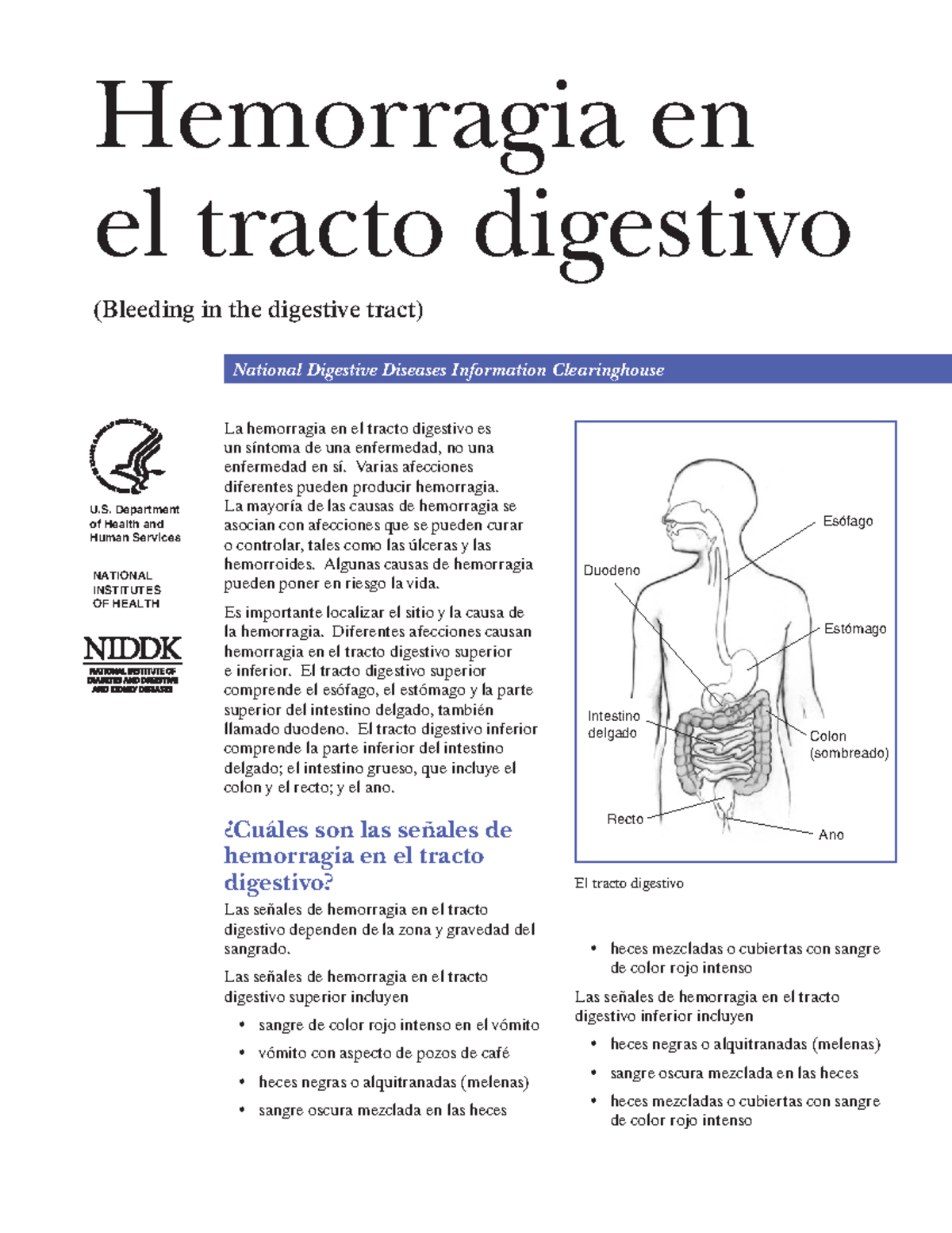 Bleeding Digestive Tract SP 508 Hemorragia en el tracto digestivo
