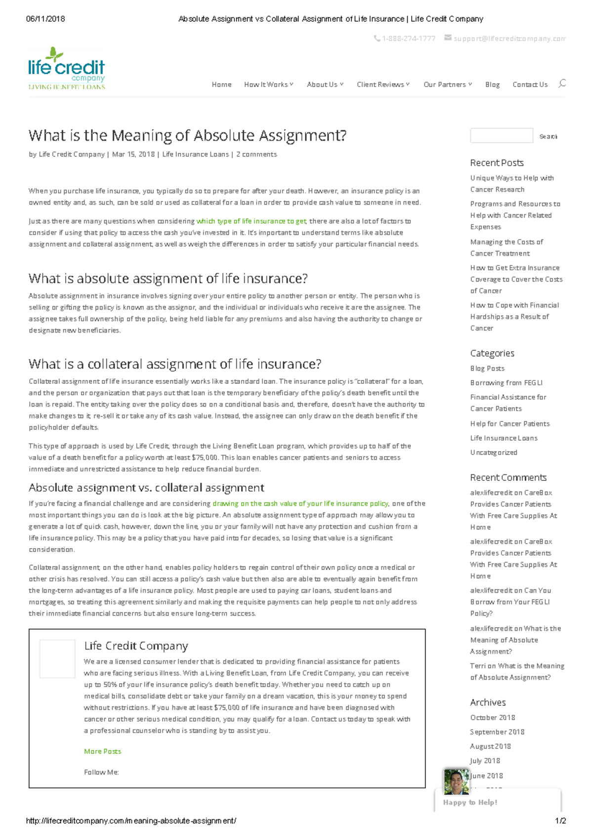 collateral assignment vs absolute assignment