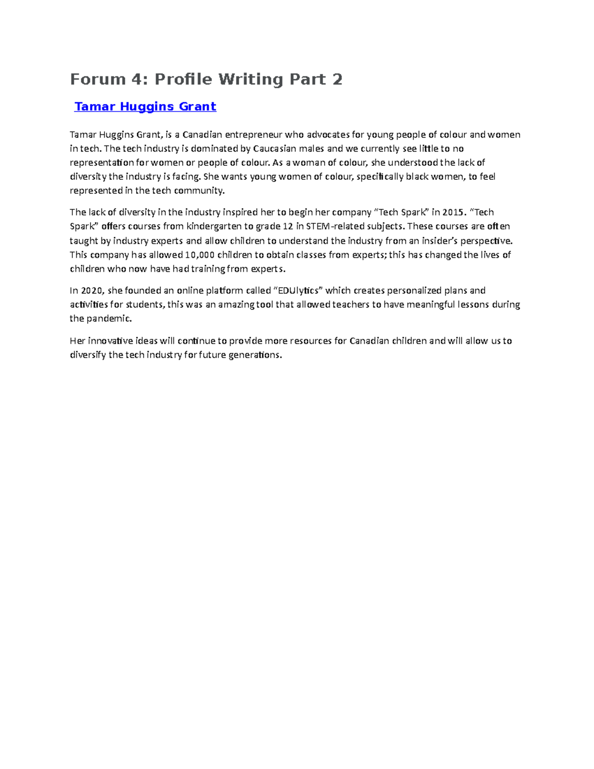 Forum 4 Profile Writing Part 2!!!!!! - Forum 4: Profile Writing Part 2 ...