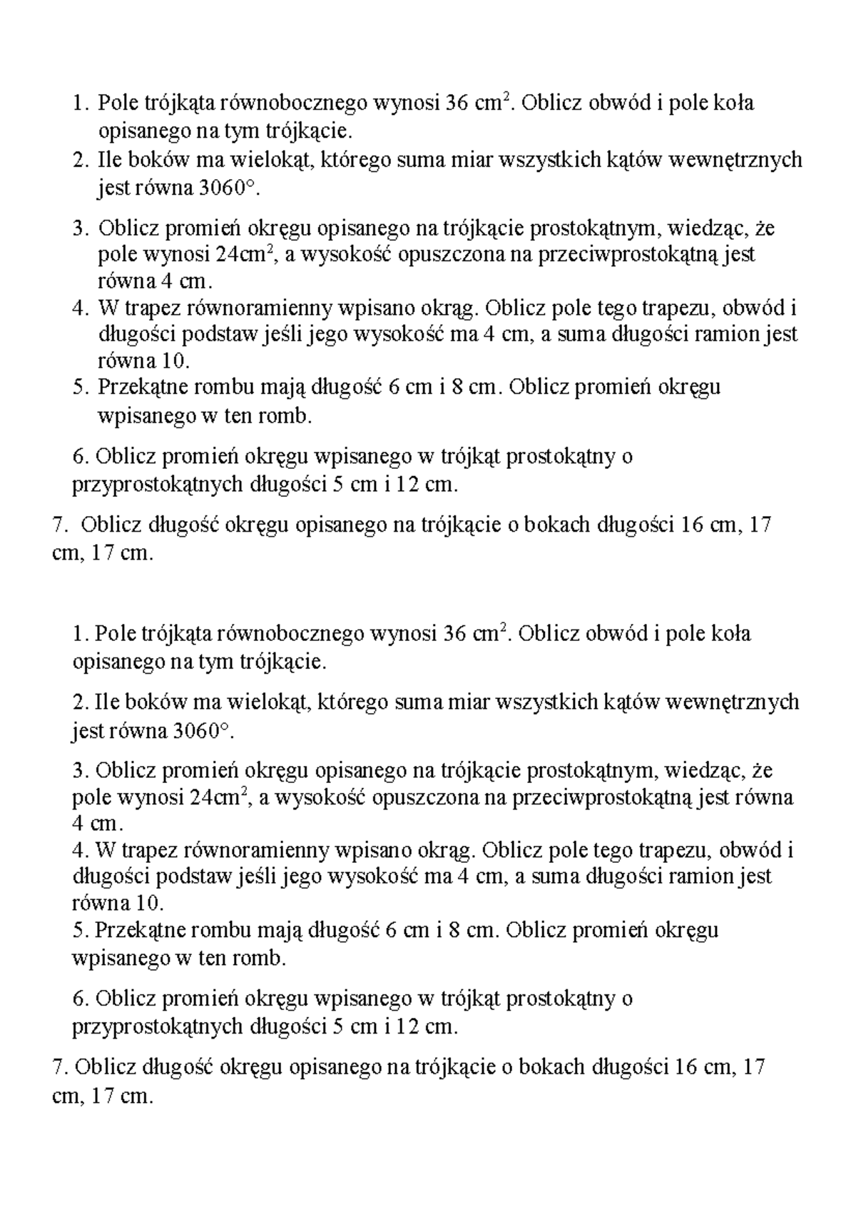 Planimetria 2023 - 1. Pole trójkąta równobocznego wynosi 36 cm 2