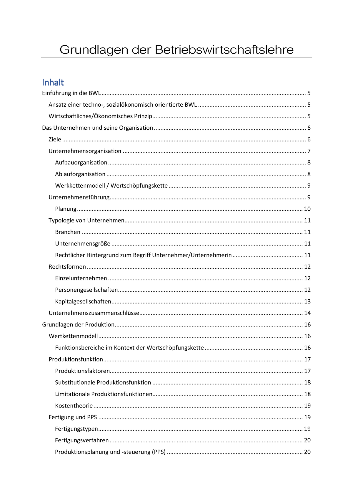 Zusammenfassung Grundlagen Der BWL - Grundlagen Der ...