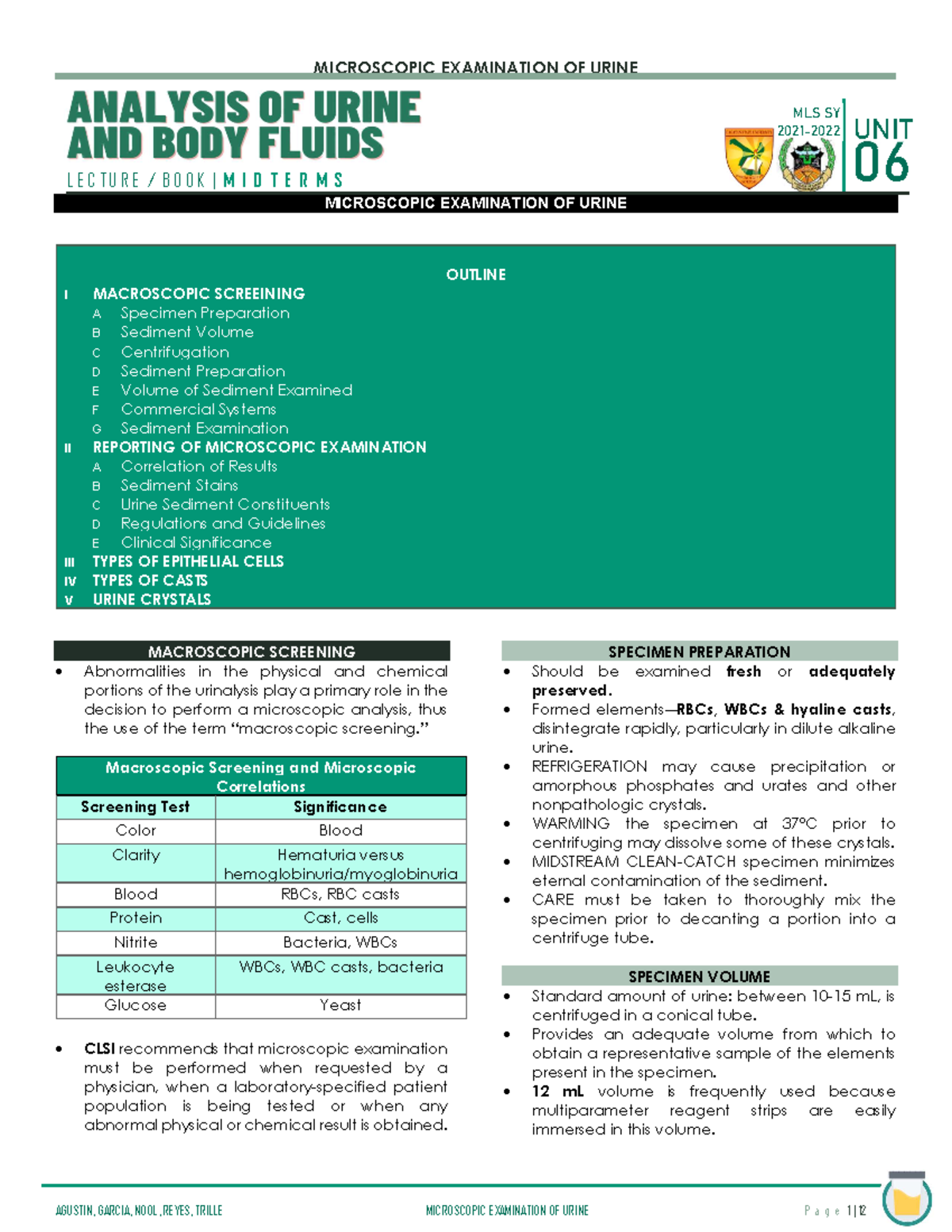 Microscopic Examination Of Urine Reviewer Microscopic Examination Of