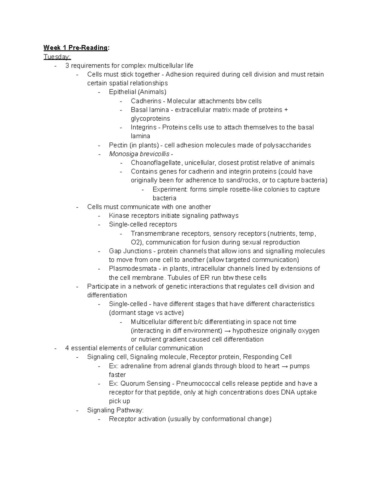 LS 7C Textbook Notes - Week 1 - Week 1 Pre-Reading: Tuesday: - 3 ...