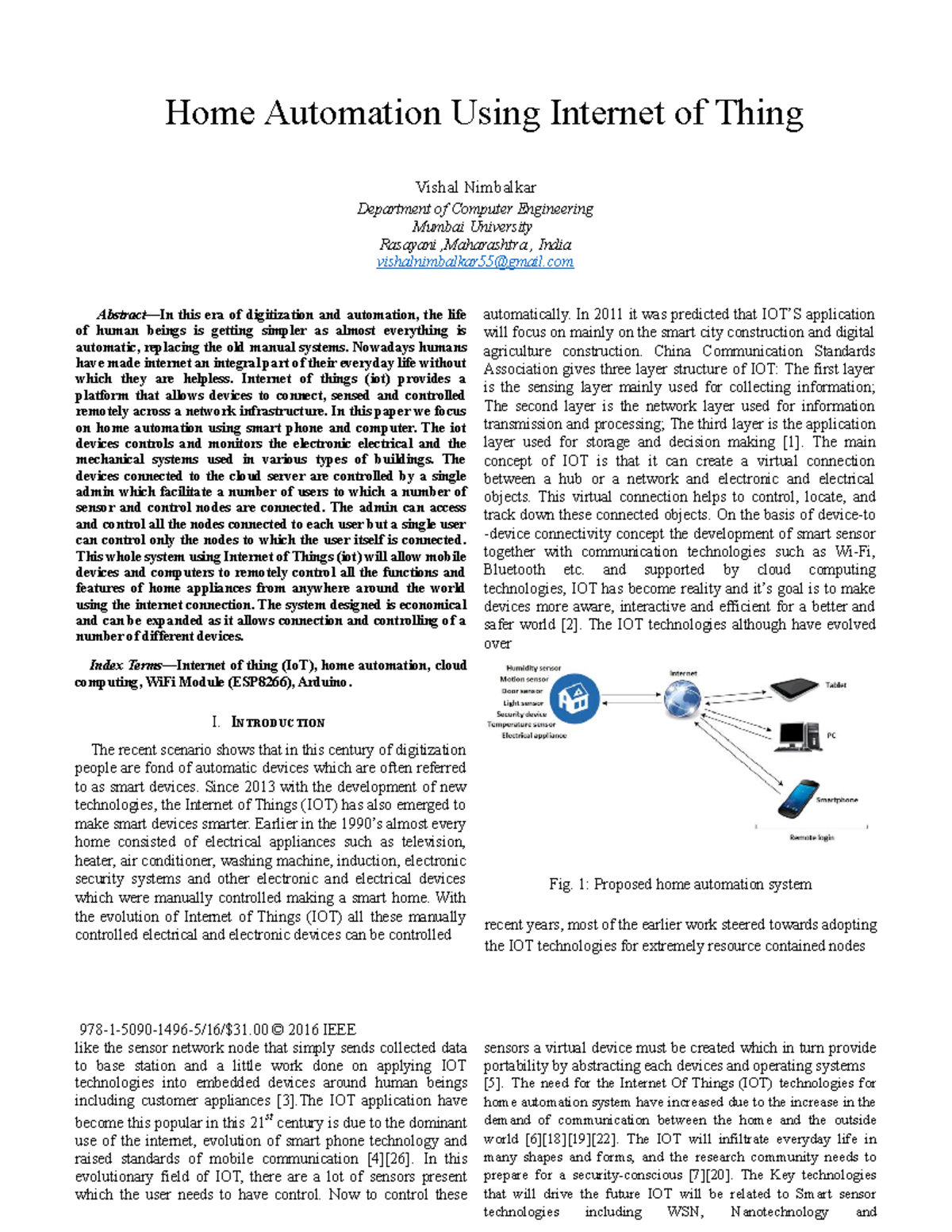 Vishal ieee - ieee paper - Home Automation Using Internet of Thing ...