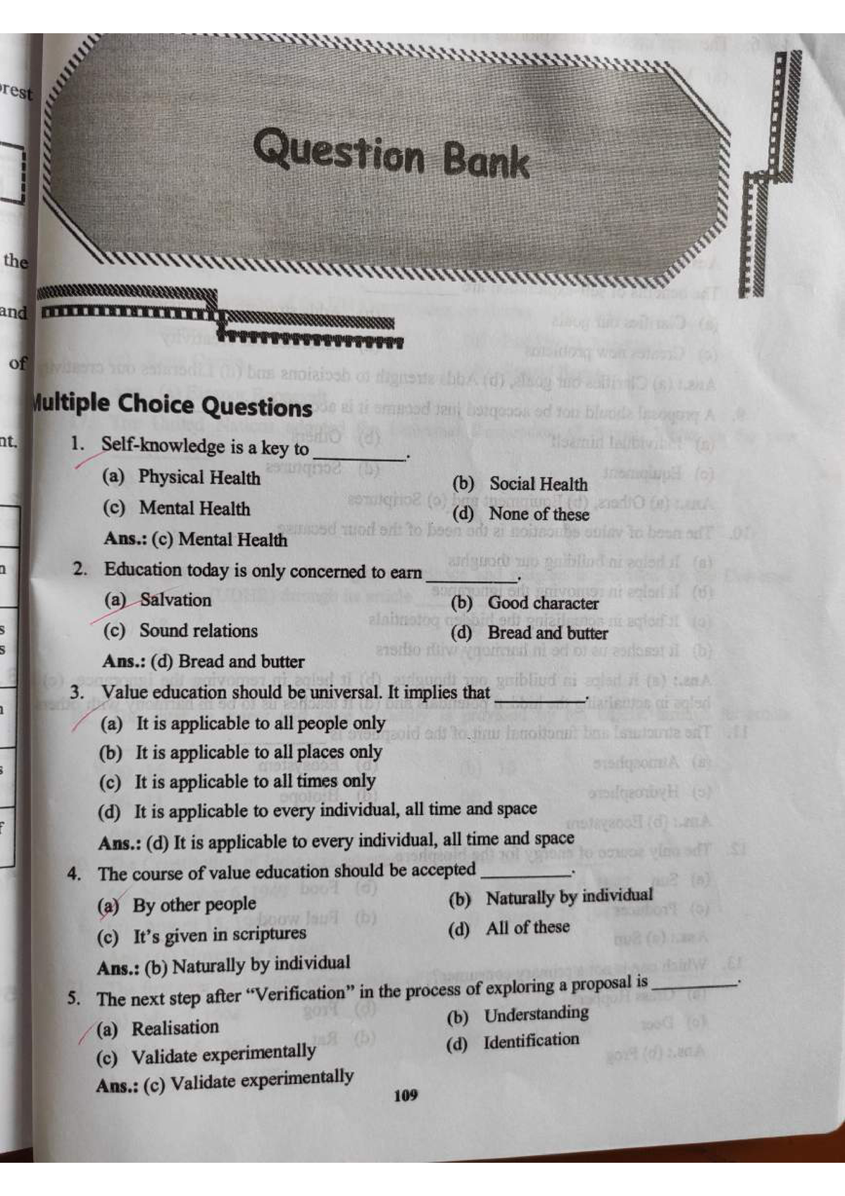 value education question paper 2020