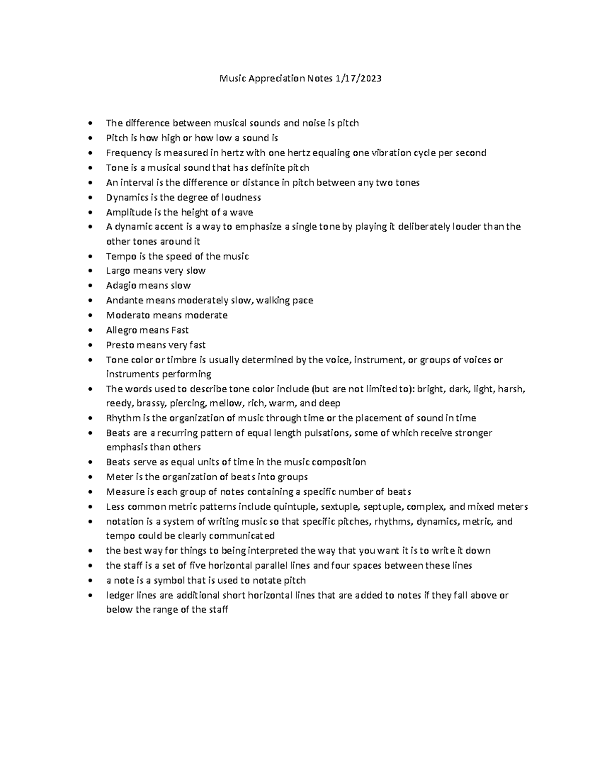 Music Appreciation Notes 1 - Studocu