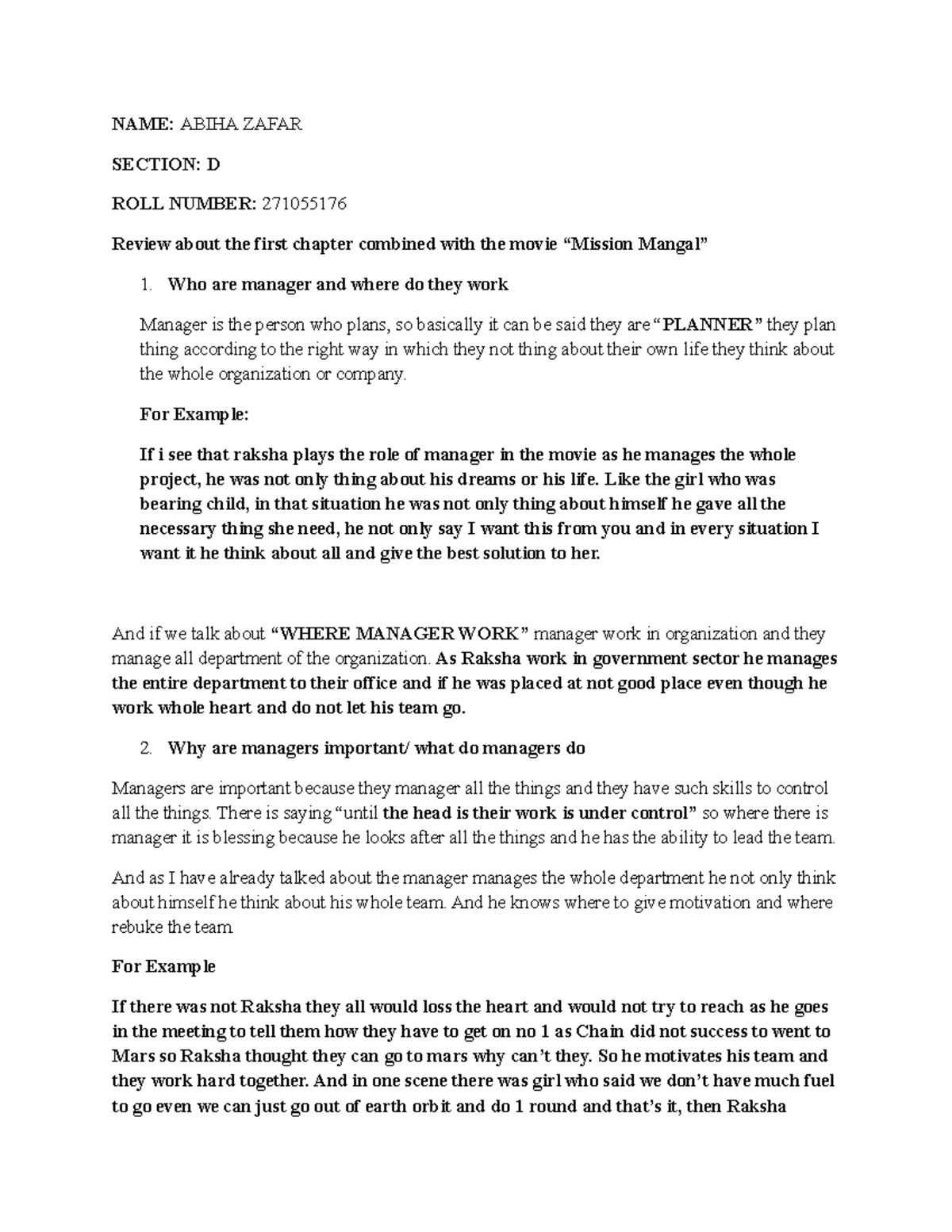 Managment - this document is about the how managers work to handle the ...