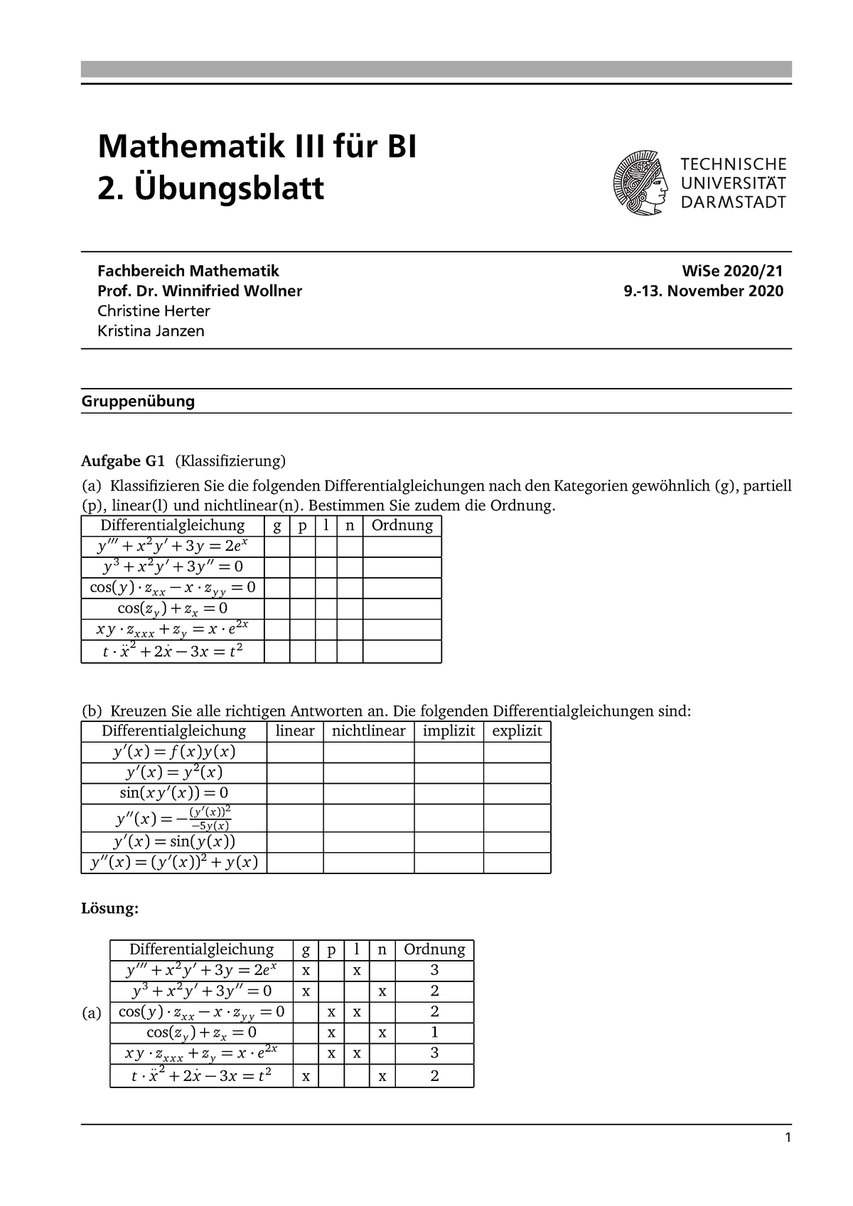 Übung 2 Für BI Lösungsvorschlag WS20/21 - Mathe 3 - TU Darmstadt - Studocu