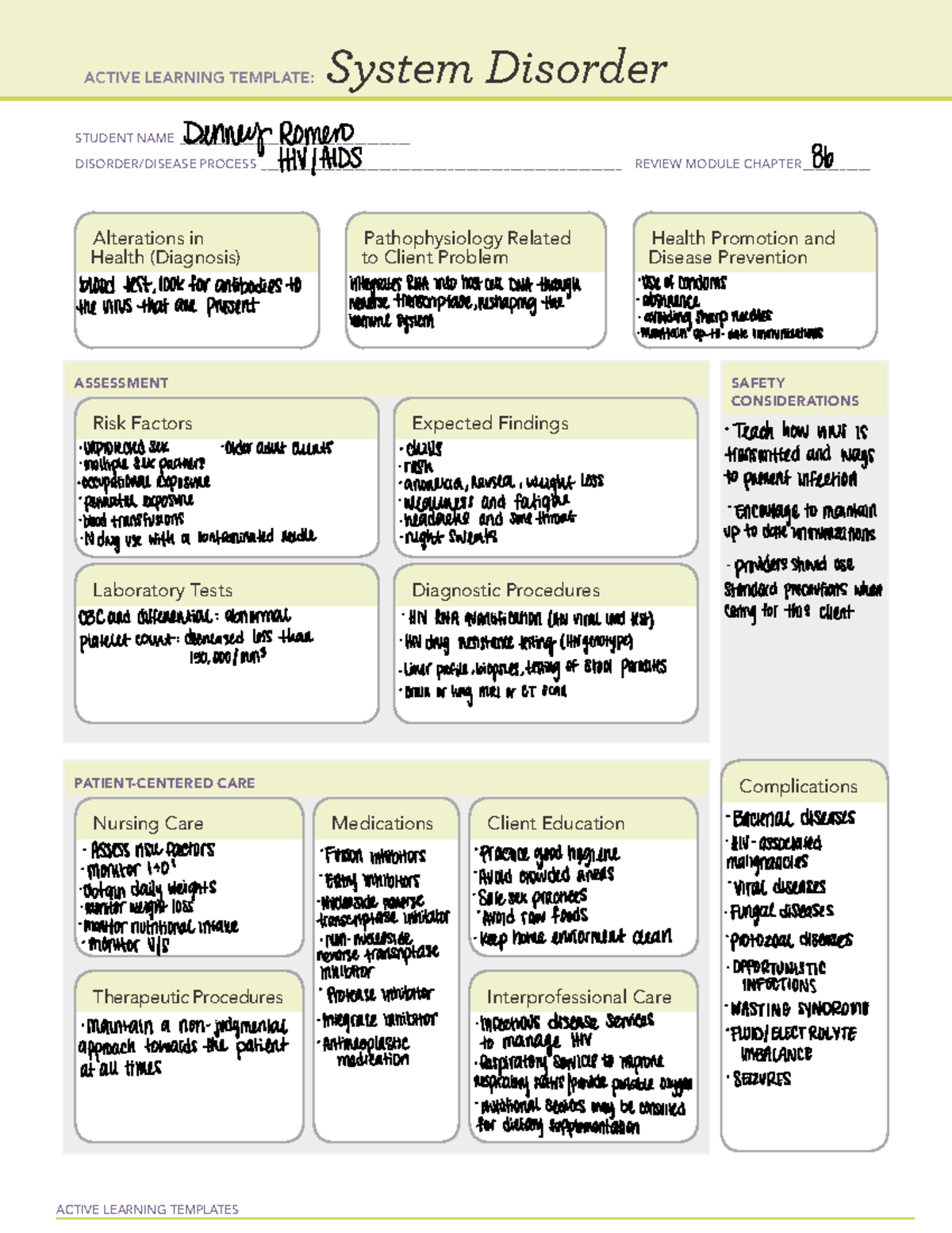 HIV System Disorder HIV ACTIVE LEARNING TEMPLATES System Disorder