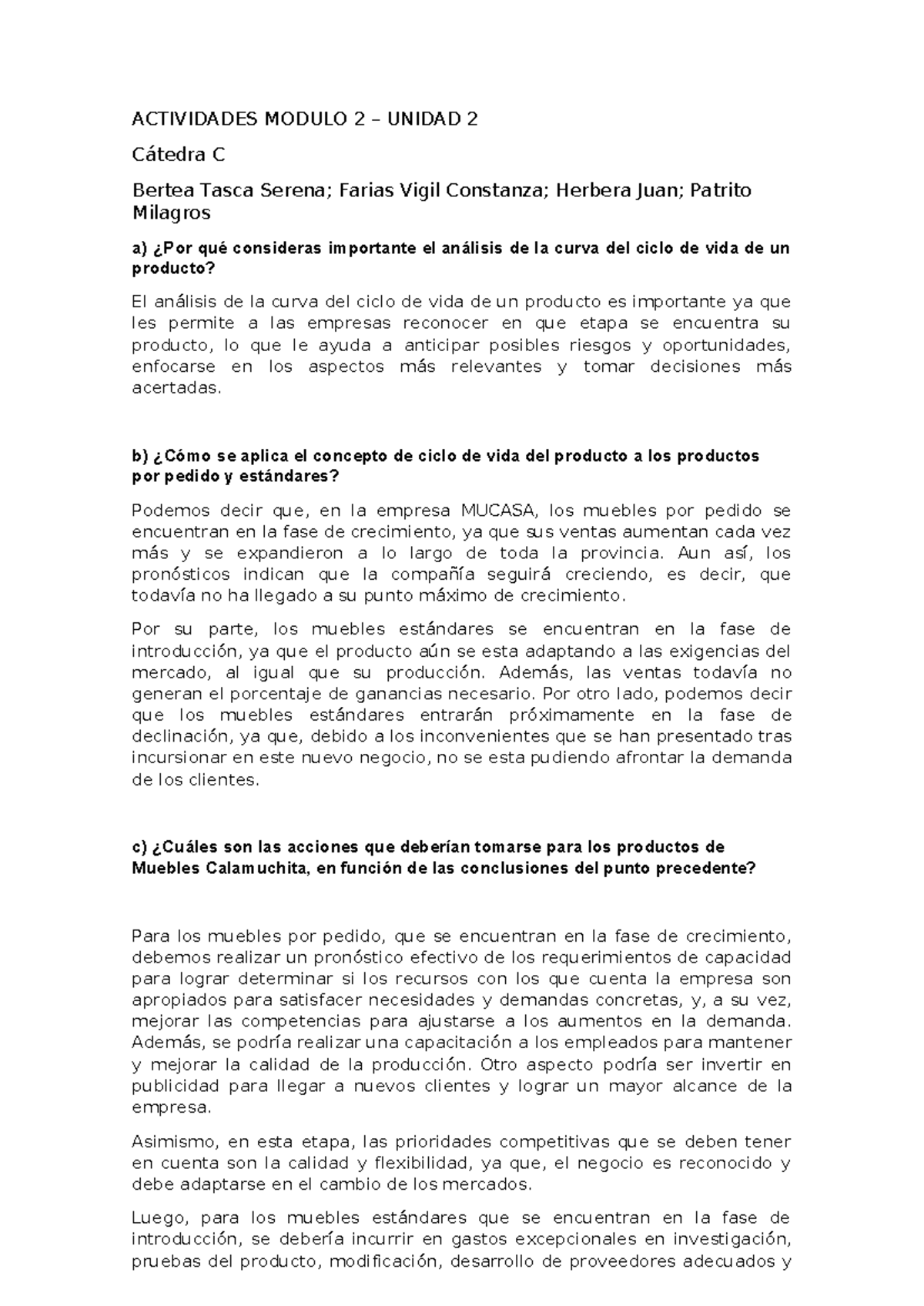 Actividad produccion - ACTIVIDADES MODULO 2 – UNIDAD 2 Cátedra C Bertea ...
