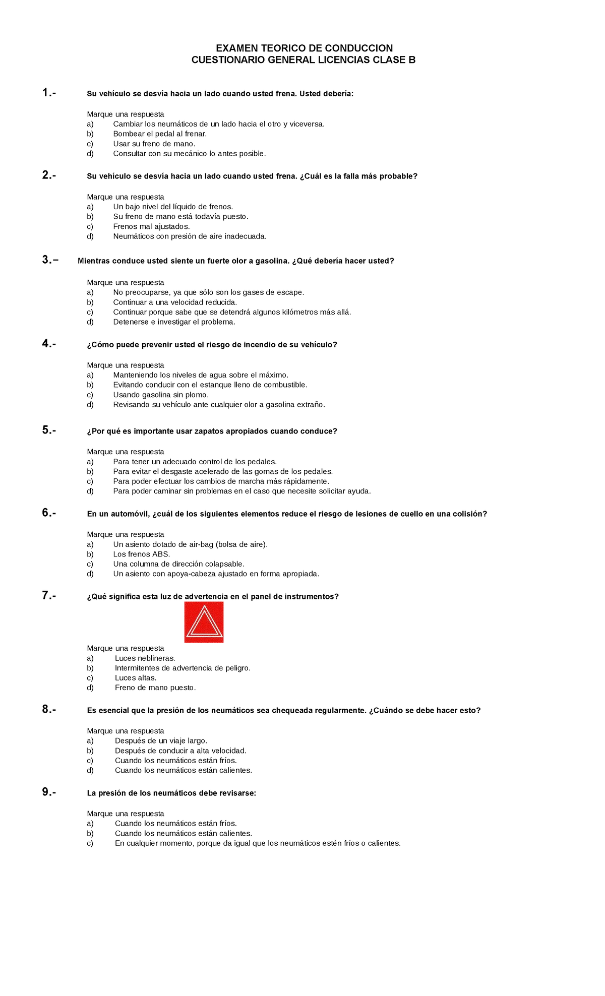 Cuestionario Clase B - Sdvsdv - EXAMEN TEORICO DE CONDUCCION ...