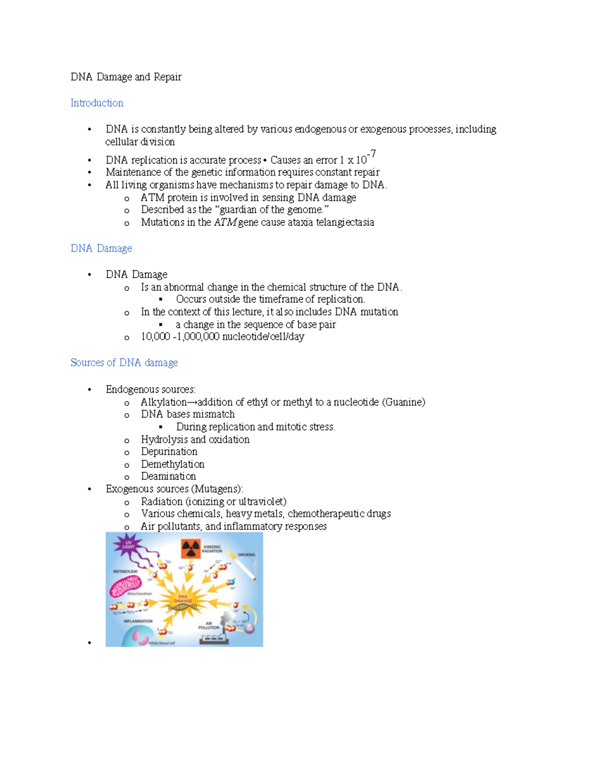 DNA Damage and Repair - DNA Damage and Repair Introduction - DNA is ...