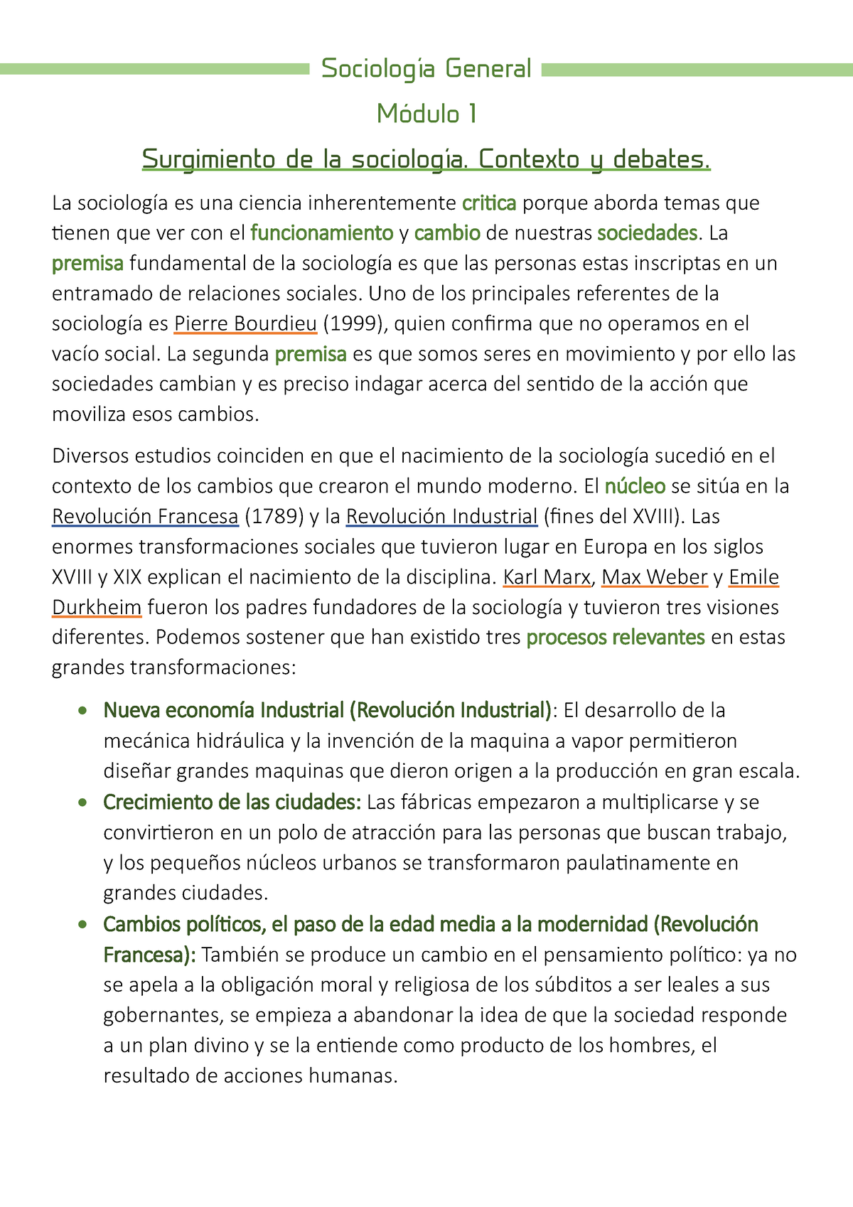 Sociologia General M1 M2 Sociología General Módulo 1 Surgimiento De La Sociología Contexto Y 