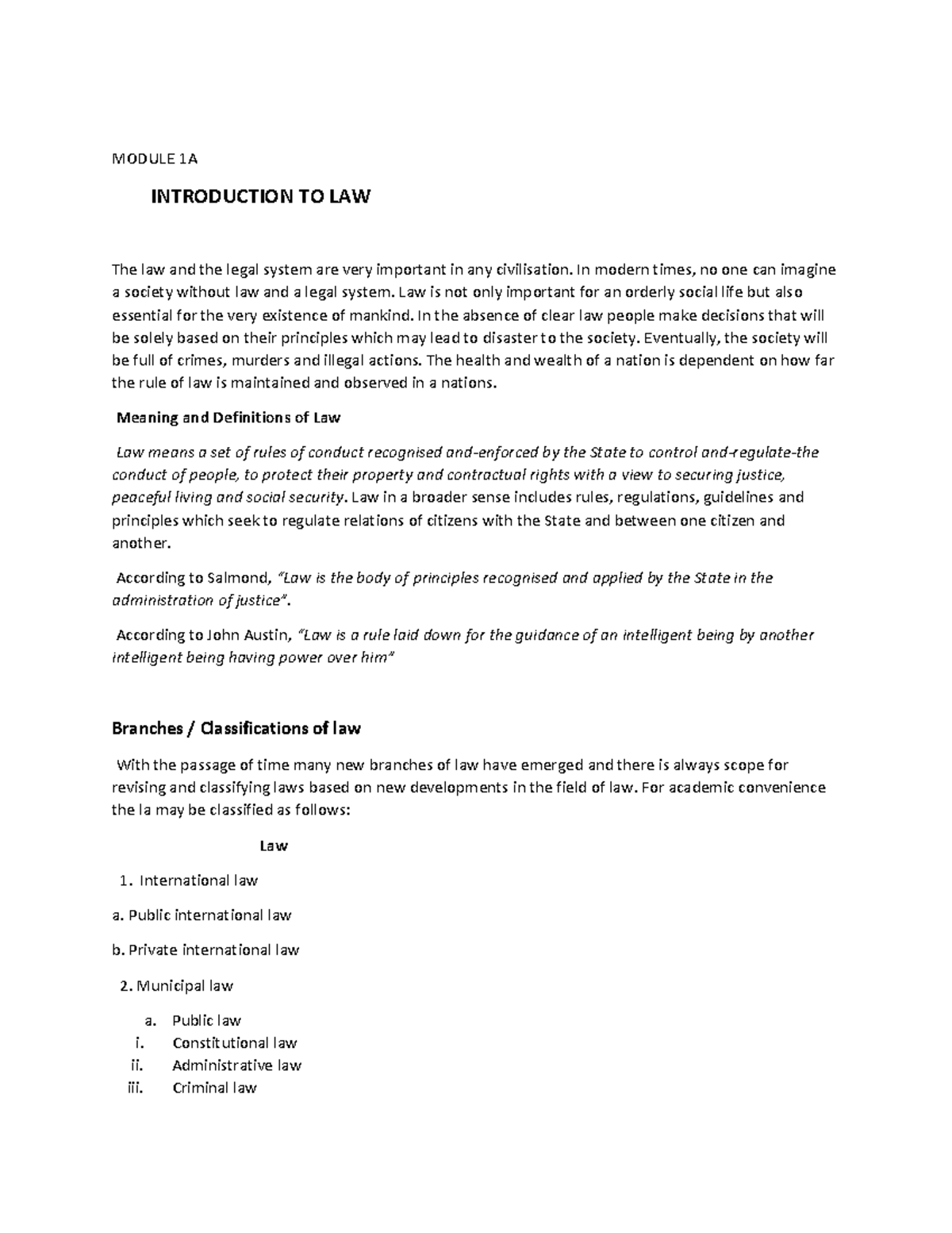 Introduction To Law - Lecture Notes From Module 1A - MODULE 1A ...