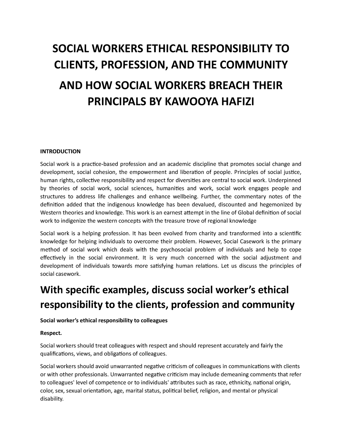 social work ethics and values essay