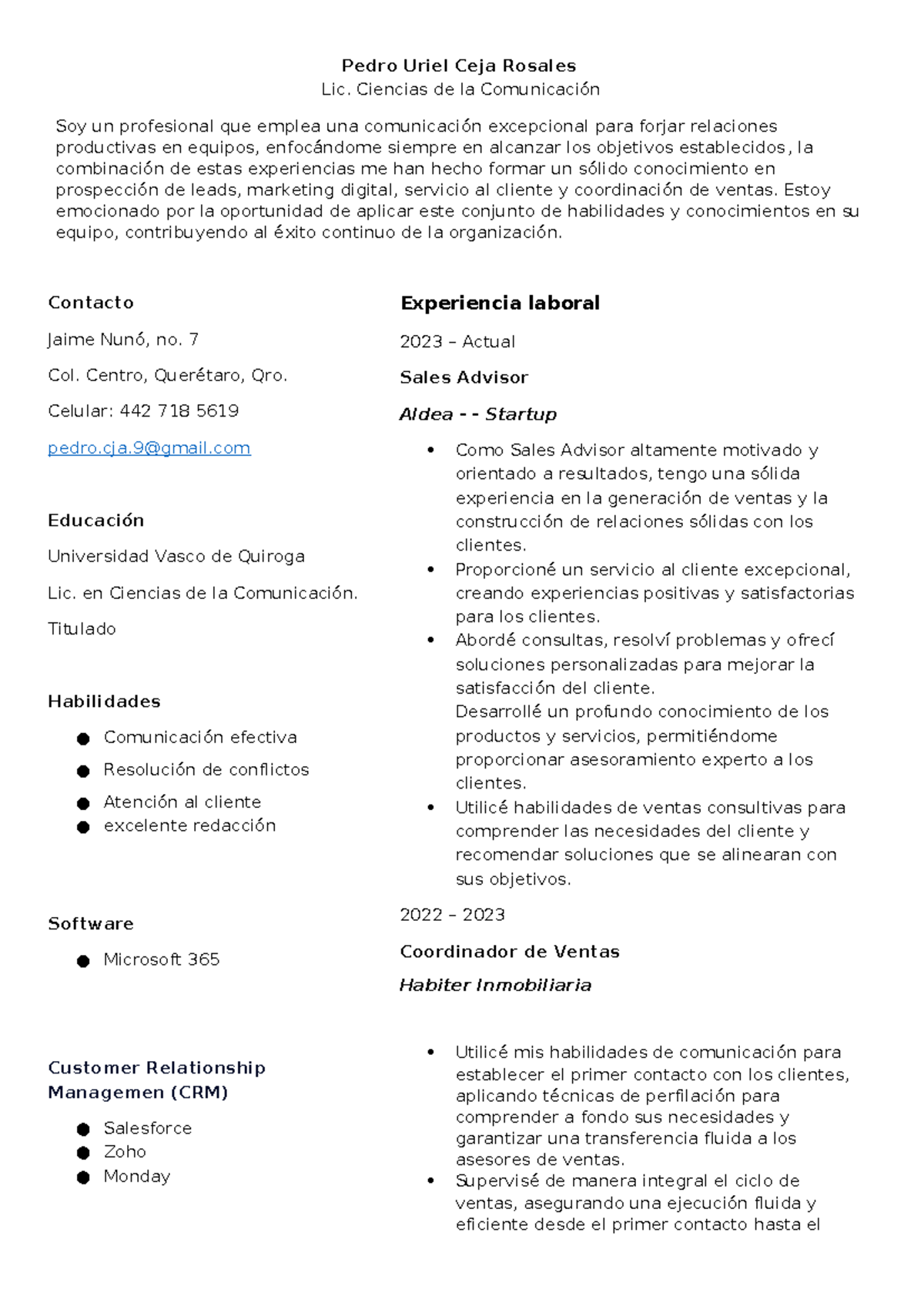 CV 2024 - Machote de un CV - Pedro Uriel Ceja Rosales Lic. Ciencias de ...