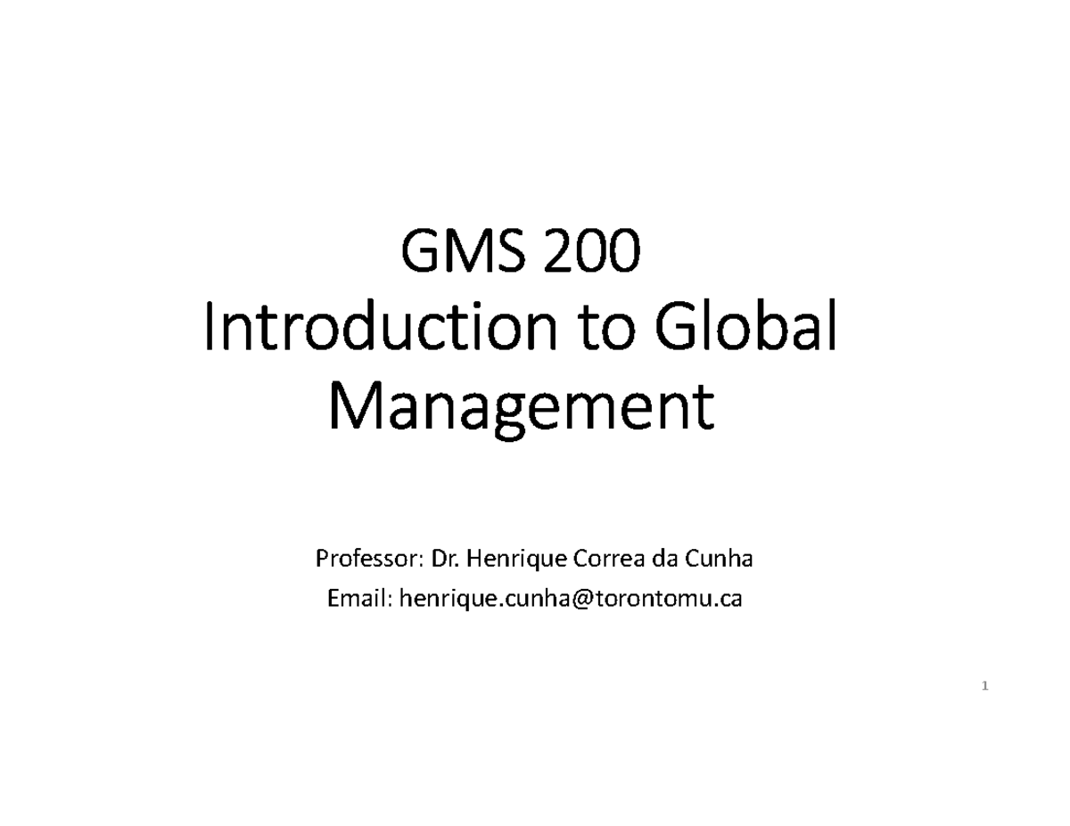 Class 1 - GMS 200 - Course Intro & Chapter 1 - Management Today ...