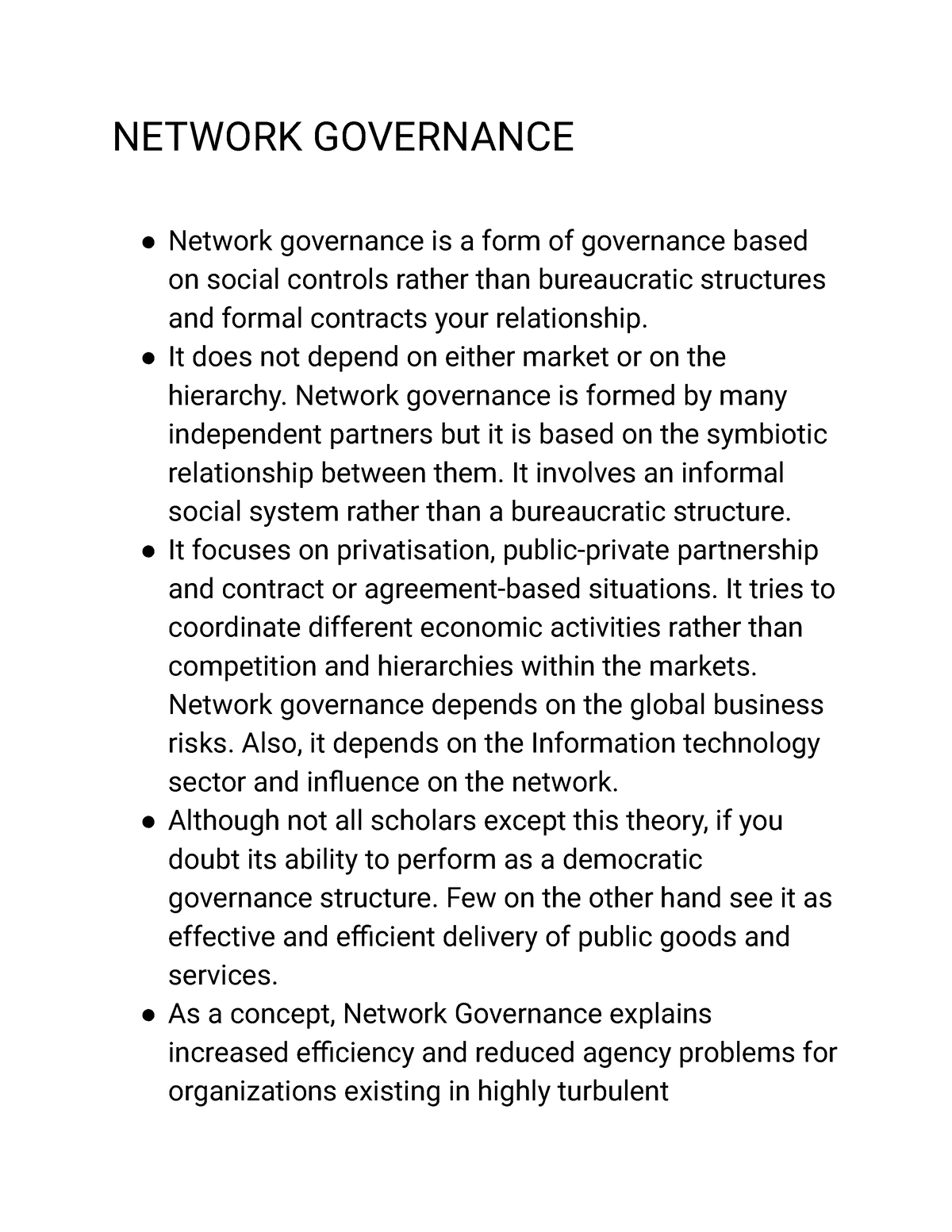 Network Governance - It Does Not Depend On Either Market Or On The ...