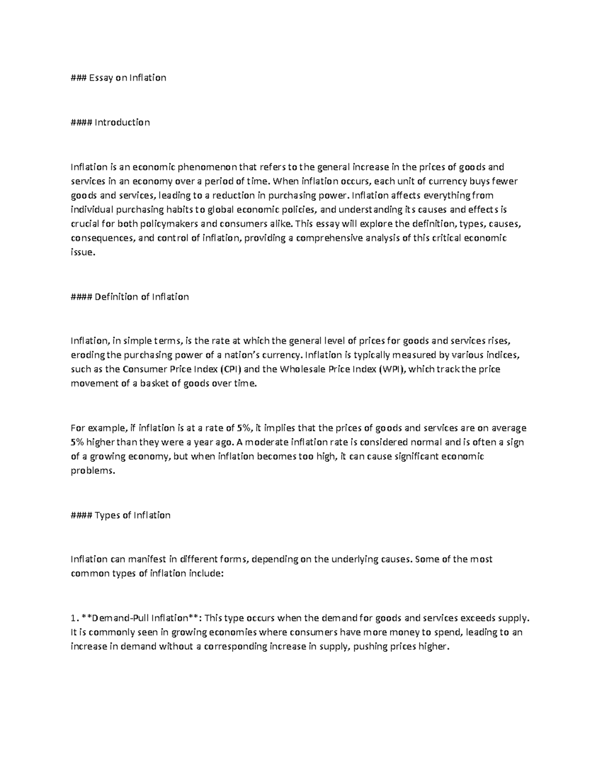 Inflation - zdvfxbcng - Essay on Inflation Introduction Inflation is an ...