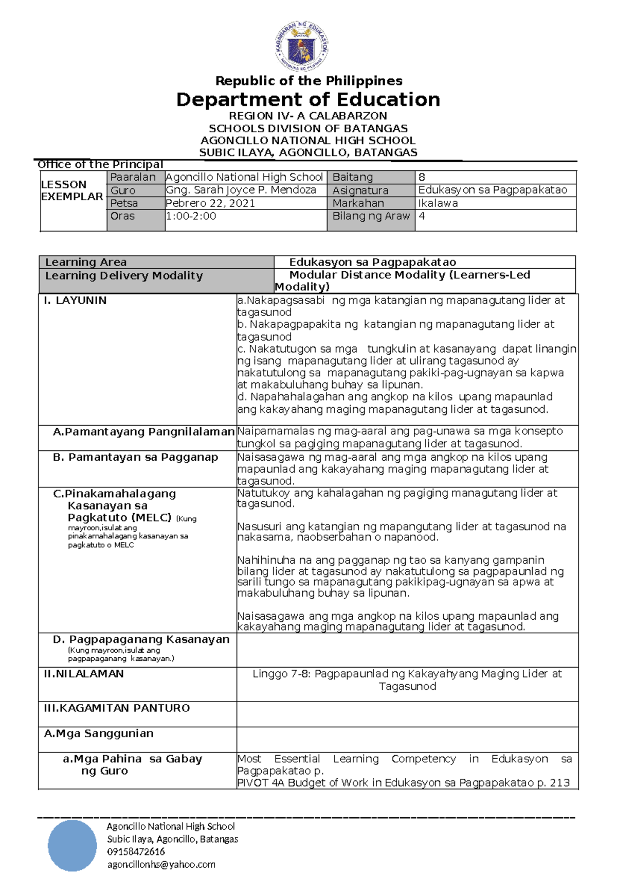 IDEA Exemplar Template - Department of Education REGION IV- A ...