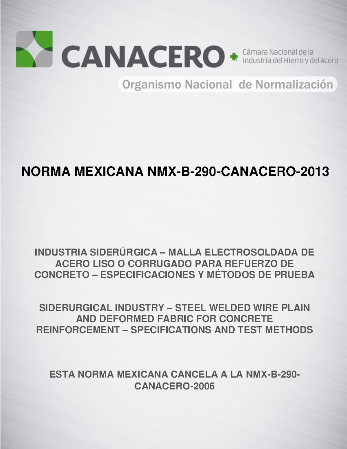 NMX B 290 Canacero 2013 Investigación sobre normativas NORMA
