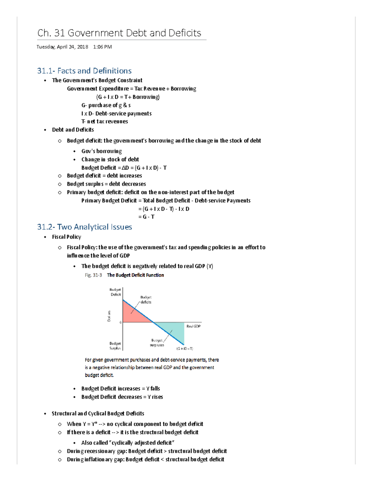 Chapter 31 - econ209 notes - Ch. 31 Government Debt and Deficits ...