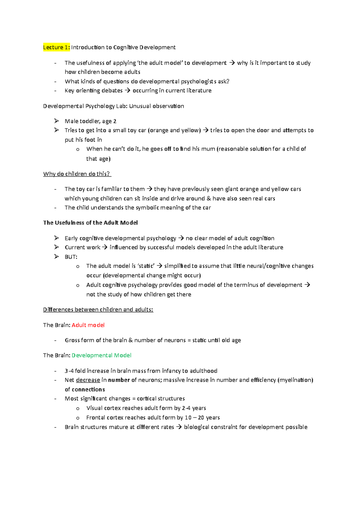 Lecture 1 - Finished - Lecture 1: Introduction to Cognitive Development ...