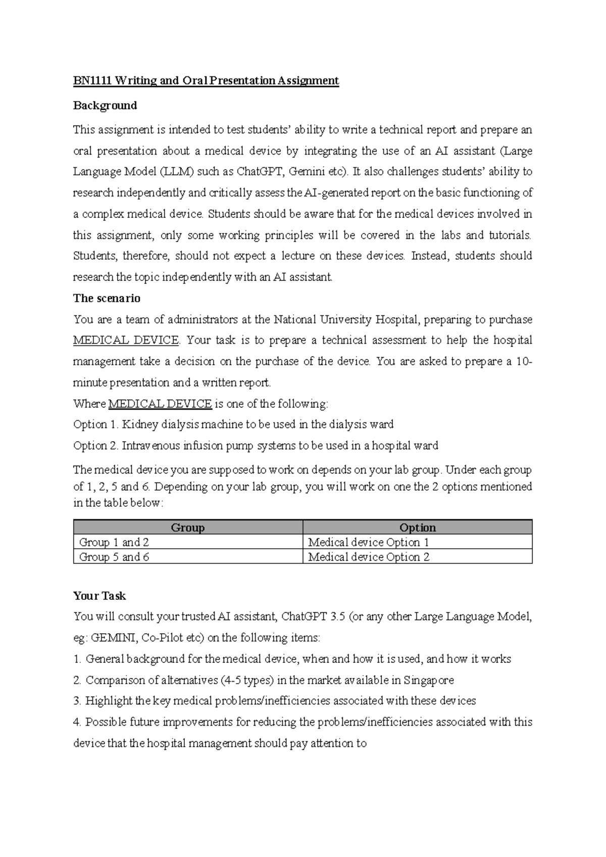 BN1111 Project Assignment 2024 Complete T1, T2, T5 and T6 BN1111