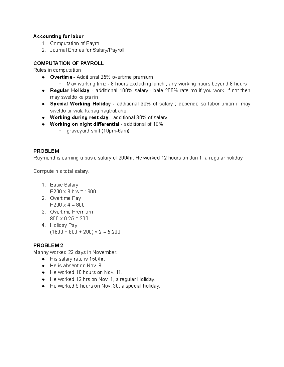 Accounting for Labor Cost Accounting [1st year] Accounting for