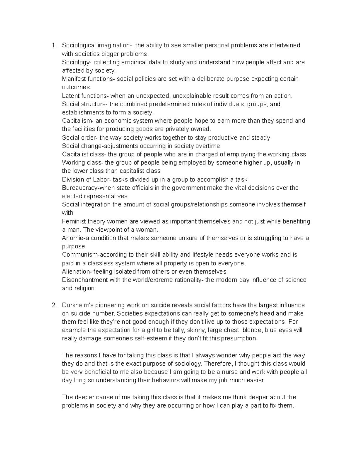 SYG study guide 1 - Sociological imagination- the ability to see ...