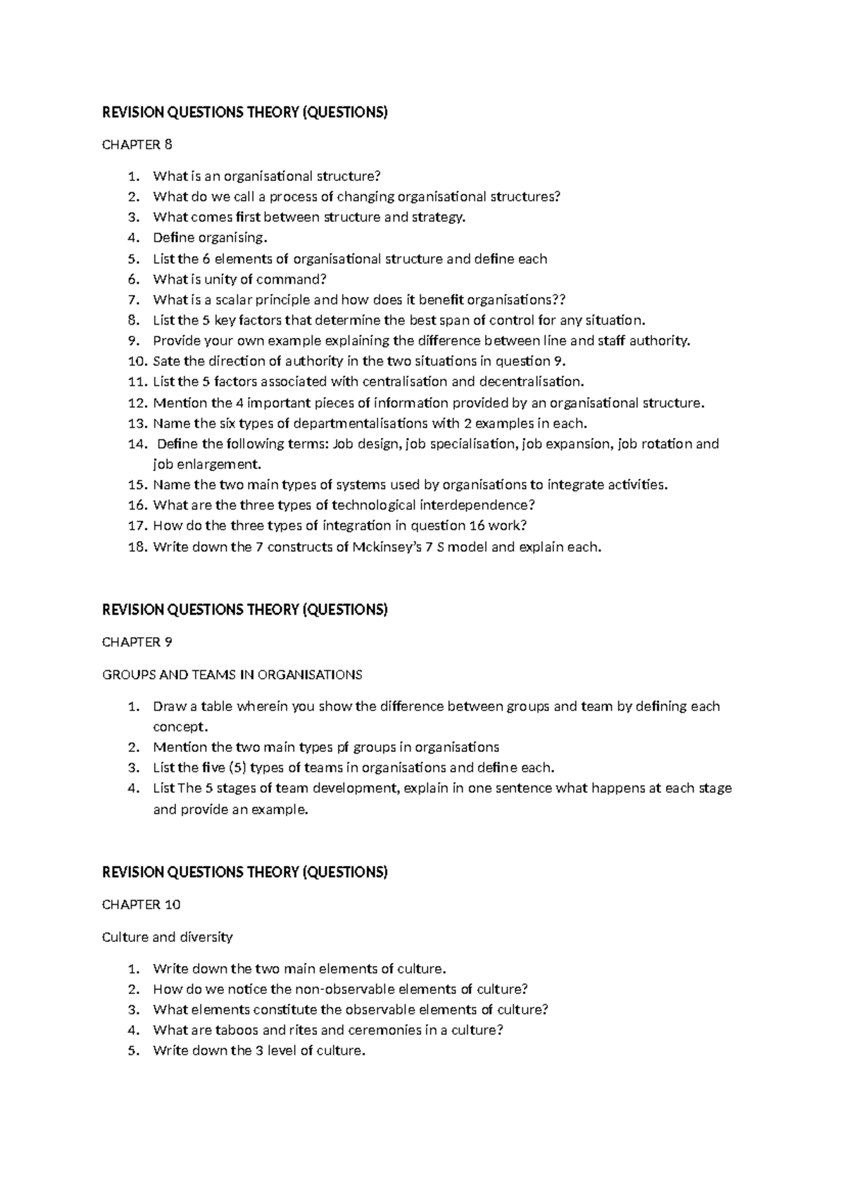 Revision Questions Theory ch 8, 9, 10 and 11 - REVISION QUESTIONS ...