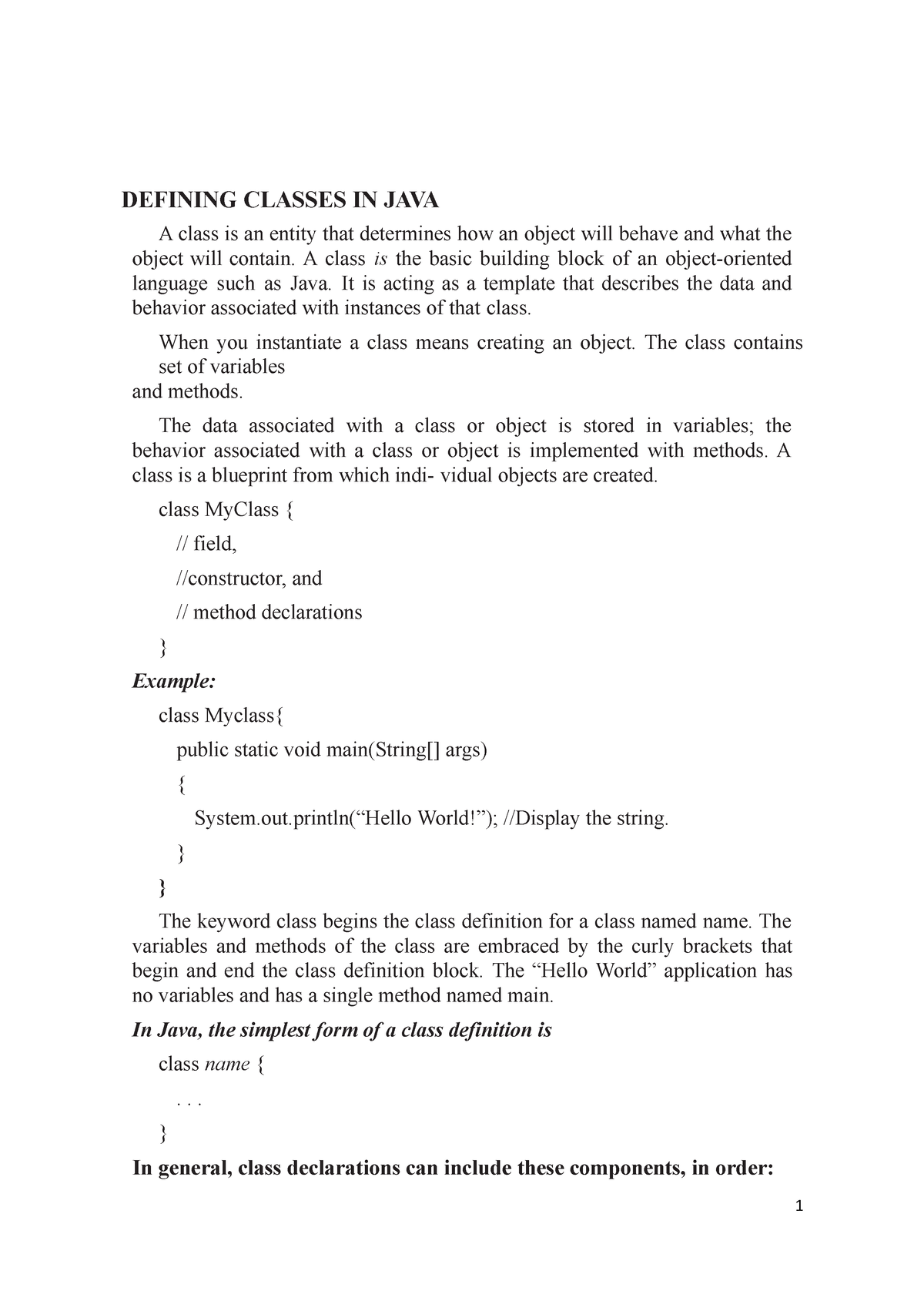 defining-classes-in-java-defining-classes-in-java-a-class-is-an