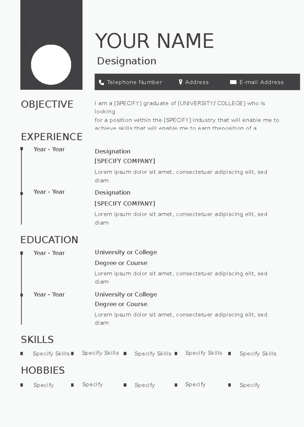 Blank Resume - YOUR NAME Designation OBJECTIVE EXPERIENCE EDUCATION ...