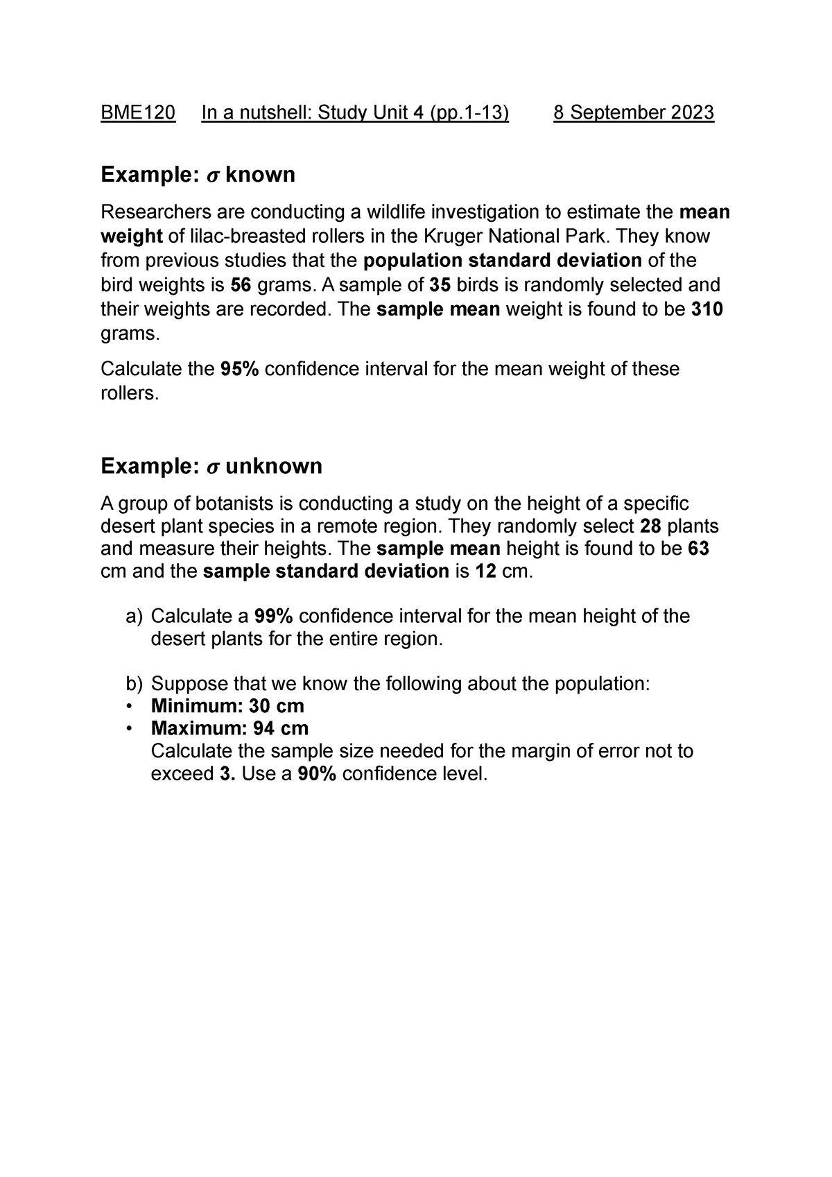 Study Unit 4 Example 1 - Note - BME120 In A Nutshell: Study Unit 4 (pp ...