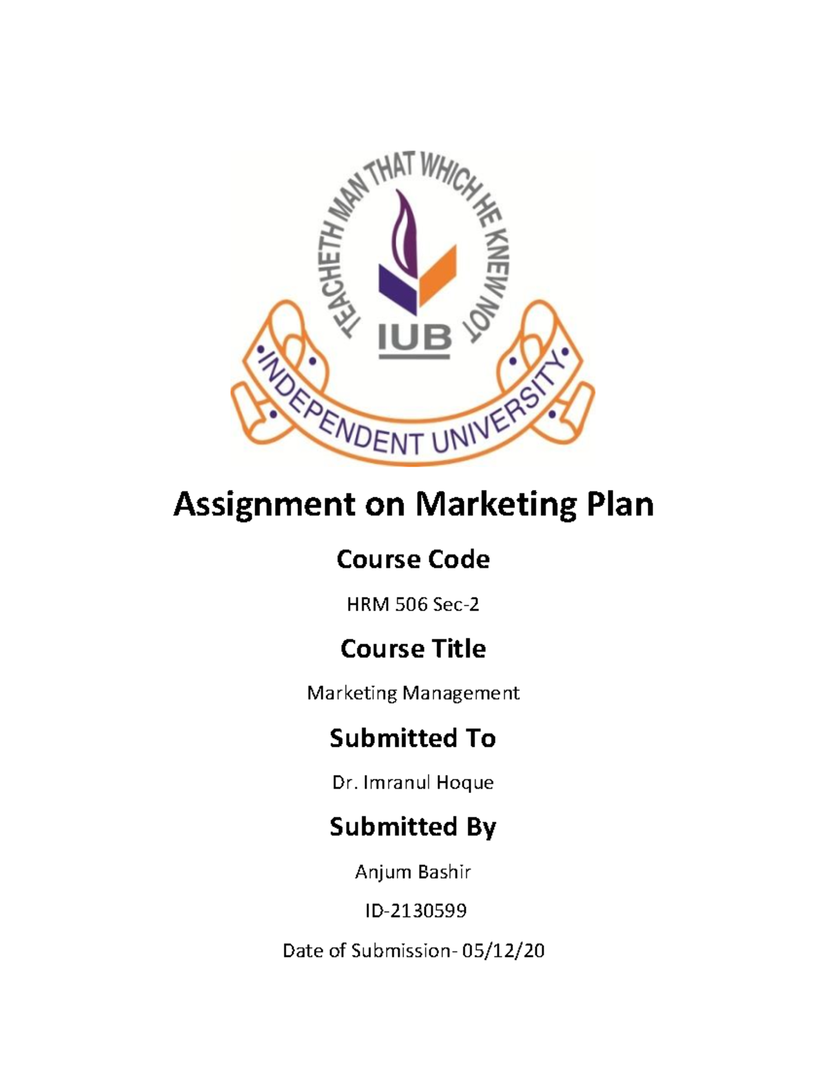 Assignment on Marketing Plan - Assignment on Marketing Plan Course Code ...