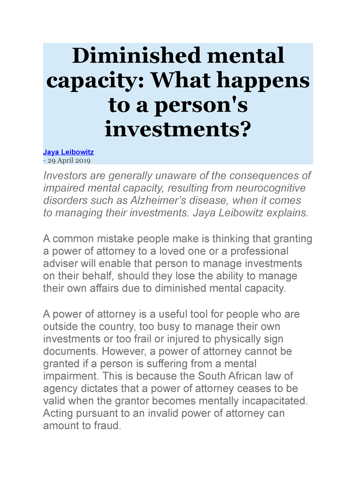 Diminished Mental Capacity Meaning