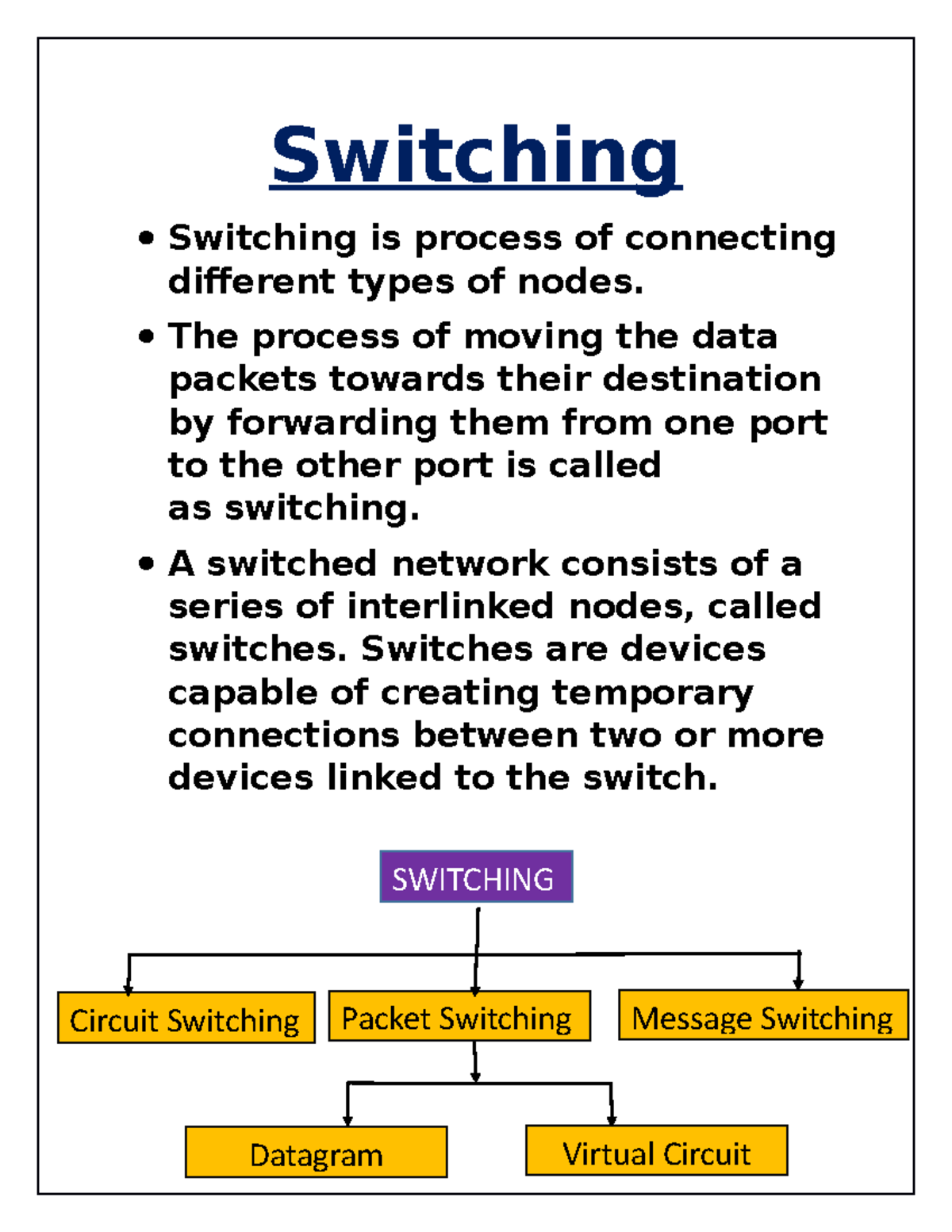 Switching Notes - Switching ####### Switching is process of connecting ...