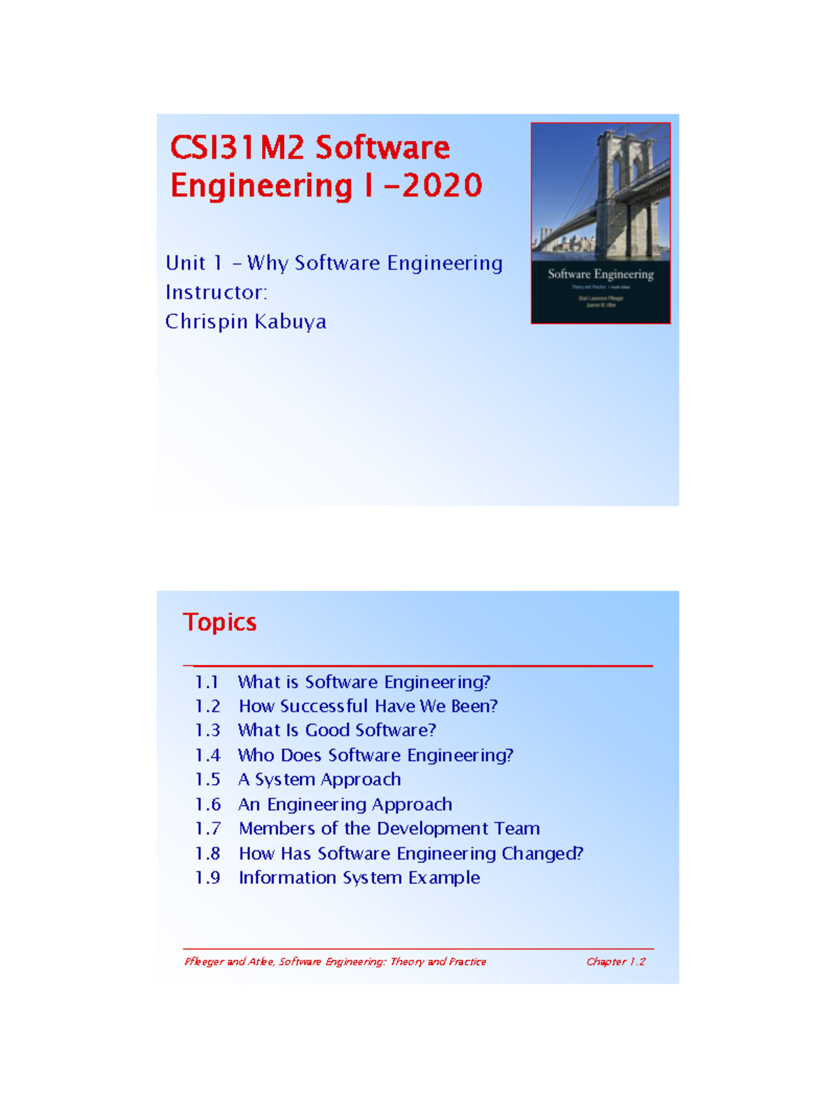 Unit 1 - Software Engineering - CSI 31 M2 Software Engineering I - 2020 ...