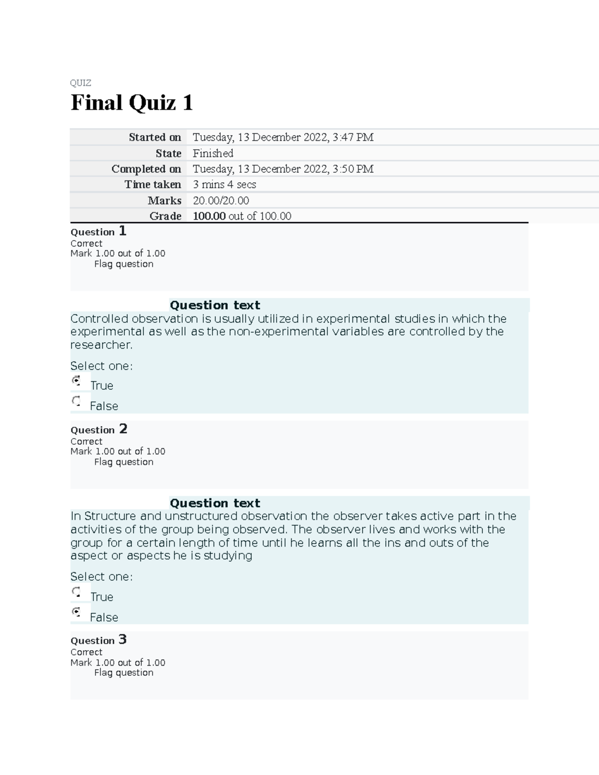 UGRD RSCH6352 2213T Final Quiz 1 100 - QUIZ Final Quiz 1 Started On ...