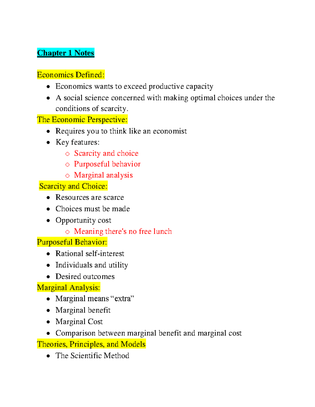 ECN1500 Ch1-2 notes - Chapter 1 Notes Economics Defined: Economics ...