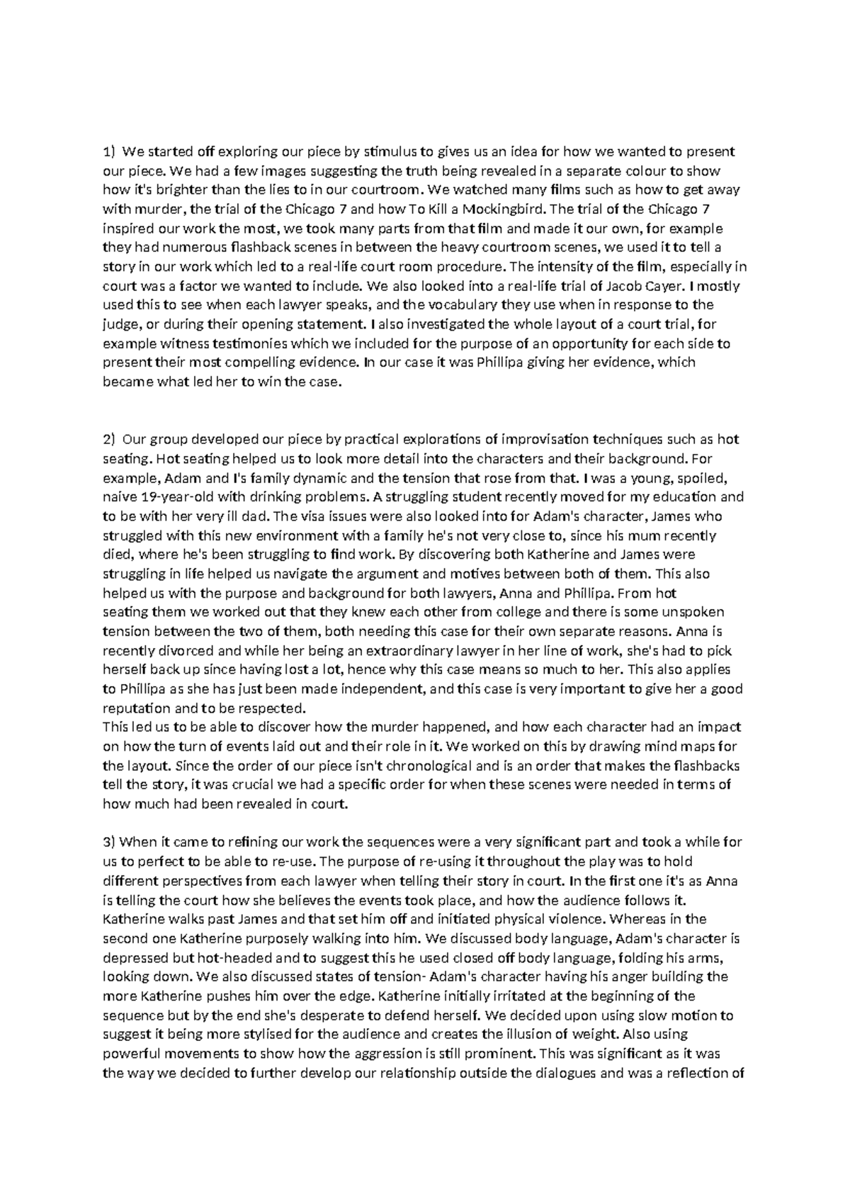 Drama coursework - We started off exploring our piece by stimulus to ...