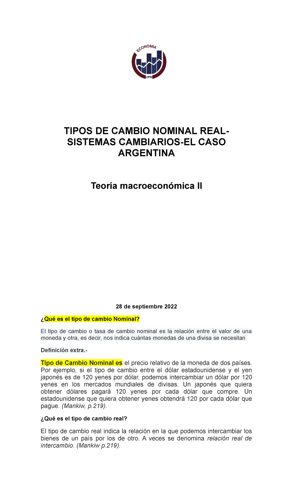 Investigacion TIPOS DE CAMBIO NOMINAL REAL SISTEMAS CAMBIARIOS EL 